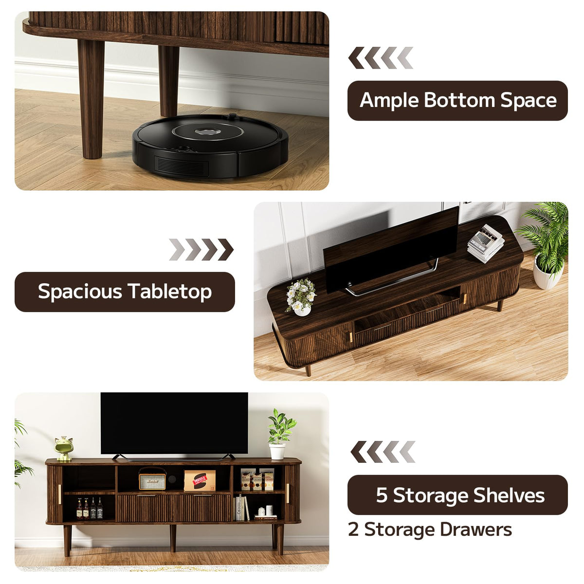 62.4 Inch Fluted TV Stand with Sliding Tambour Door