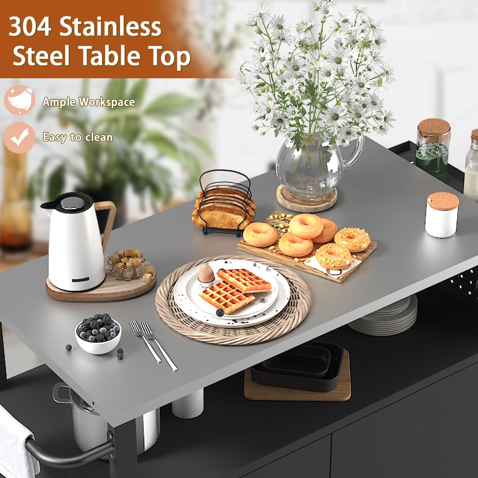 Outdoor Grill Table with Storage and Stainless Steel Top
