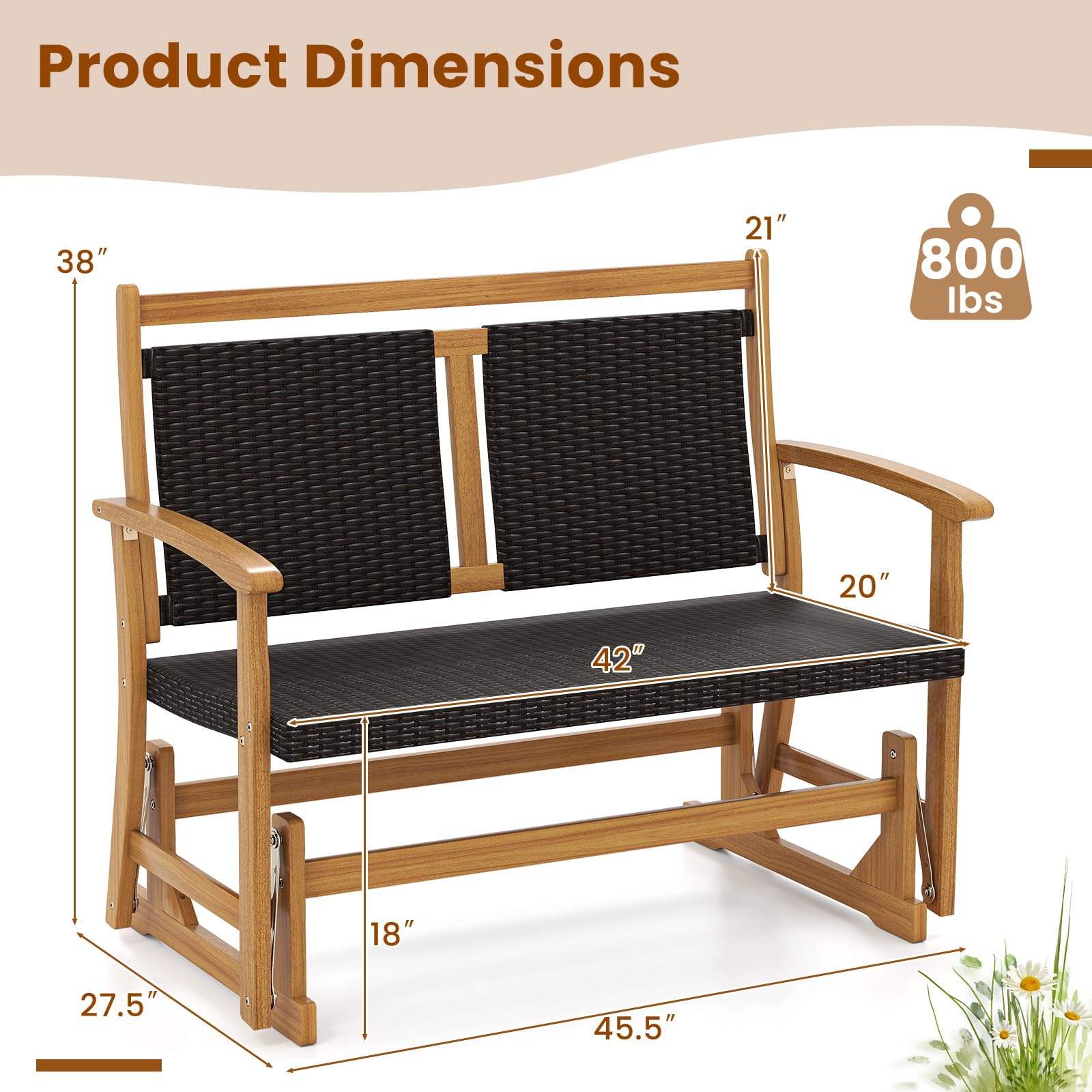 2-Person Wooden Outdoor Glider Bench
