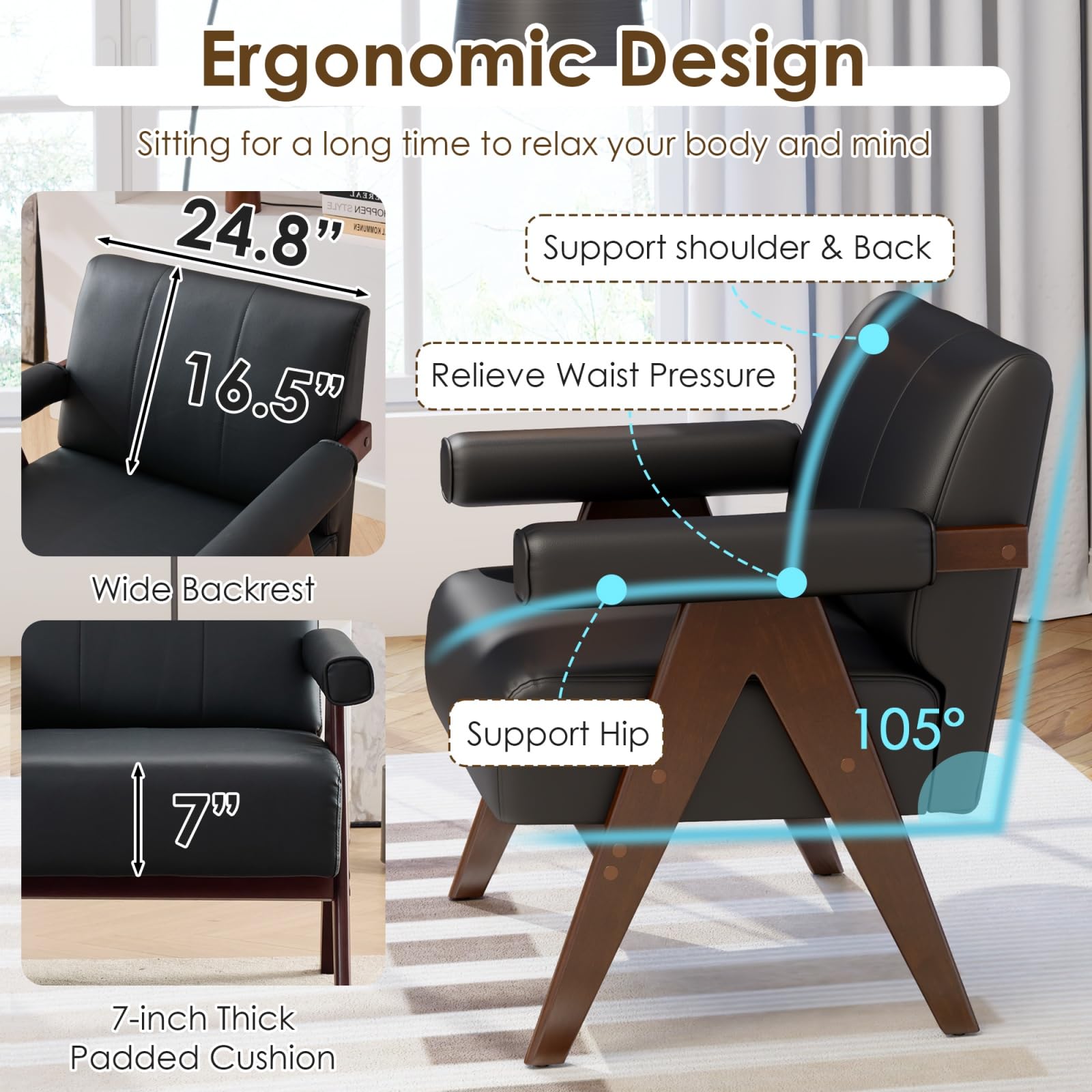 Black Leather Accent Chairs Set of 2