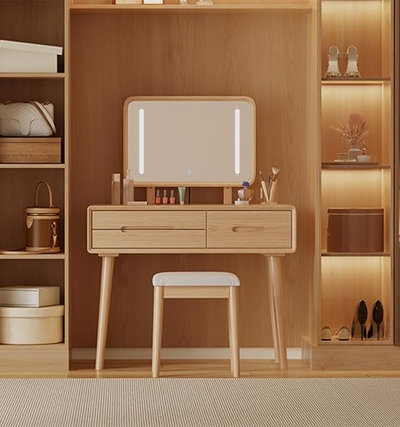 Wooden Vanity Table with Lighted Mirror and 3 Drawers