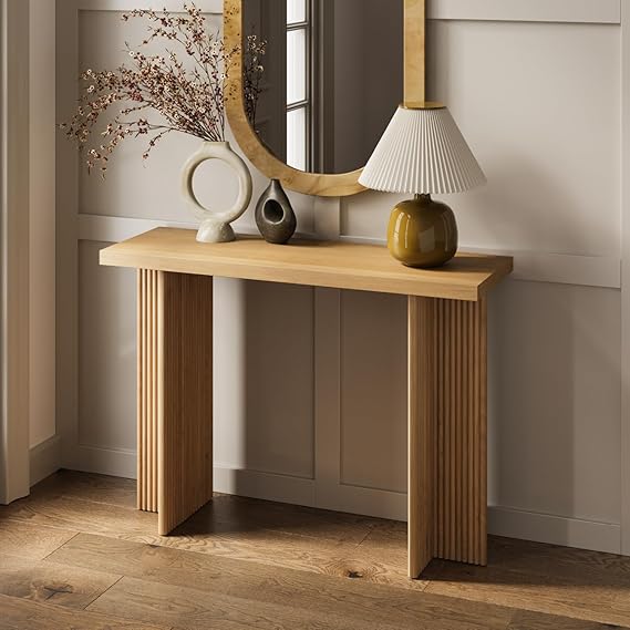 Fluted Console Table with Oak Veneer Top