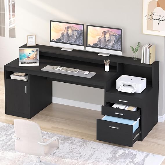 65 Inch Computer Desk with 3 Drawers and Storage Shelves