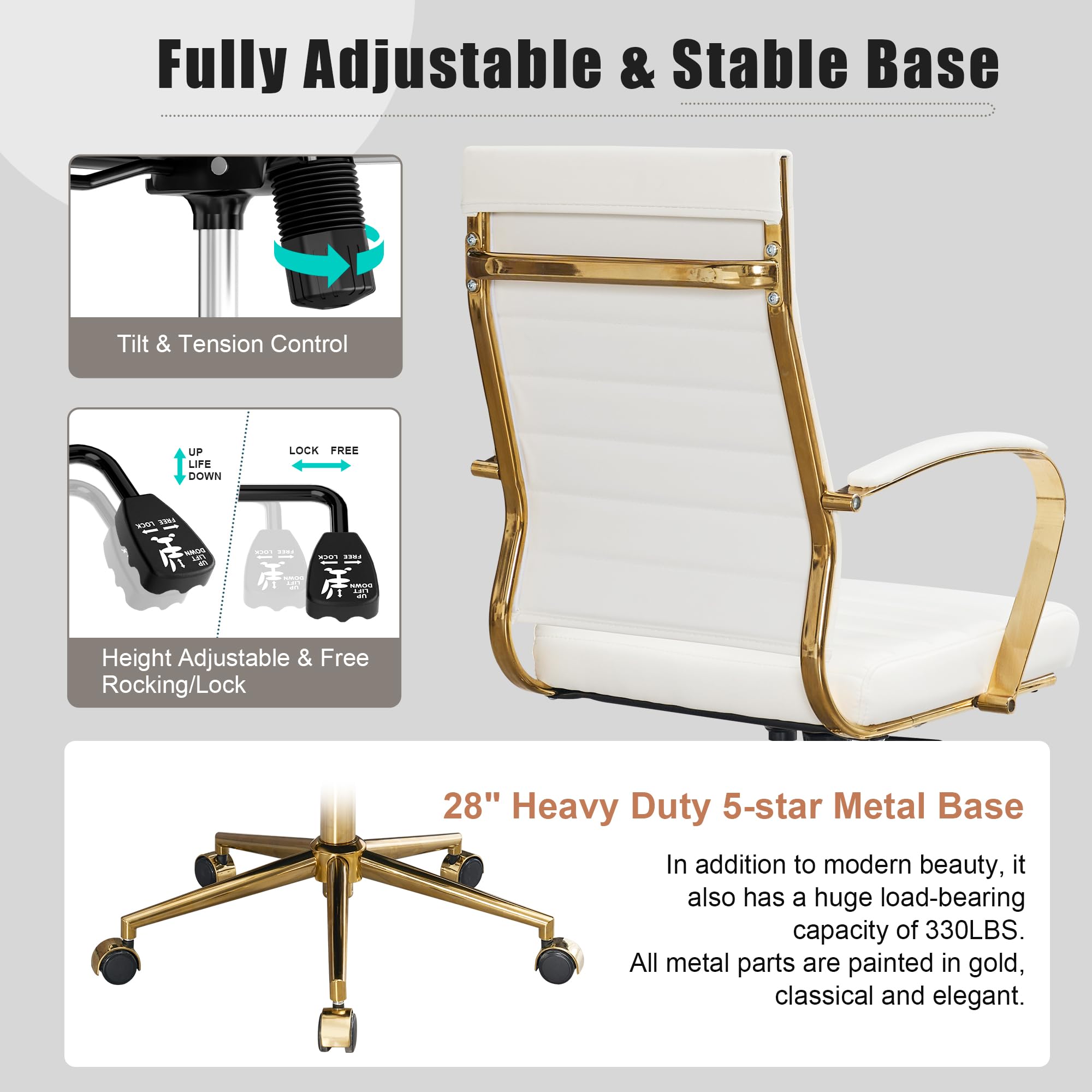 Ergonomic Gold Office Chair with Adjustable Height