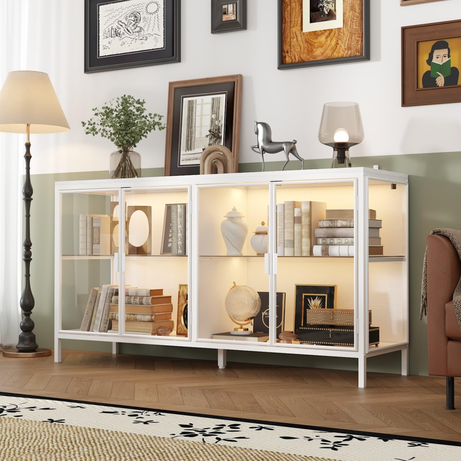 Display Cabinet with Glass Doors and LED Lights