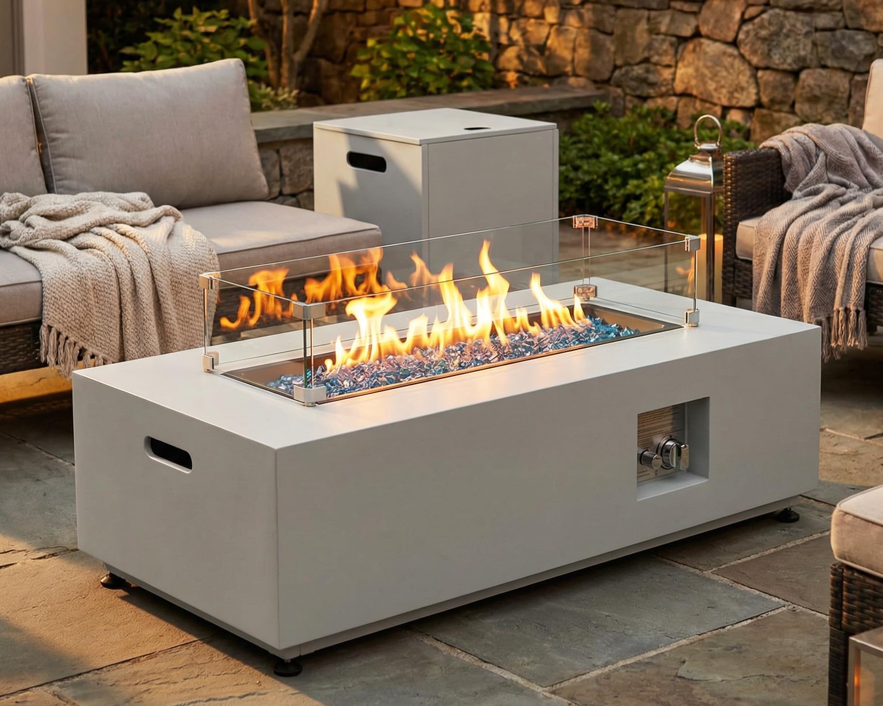 42" Outdoor Rectangle Fire Pit Table with Tank Storage