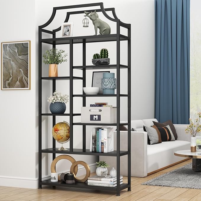 8-Tier Open Shelf Bookcase with Gold Metal Frame