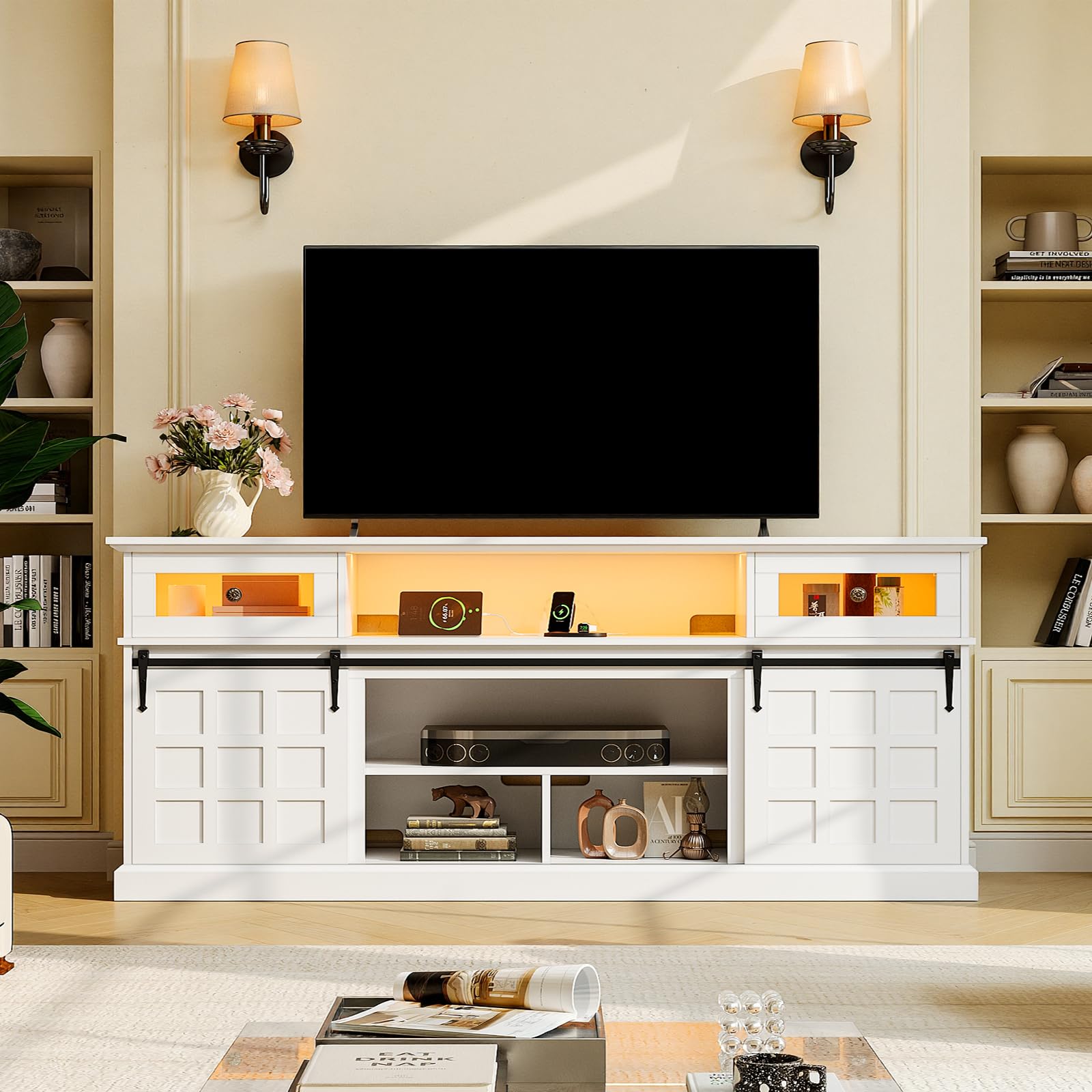 70" LED TV Stand with Outlets and Storage
