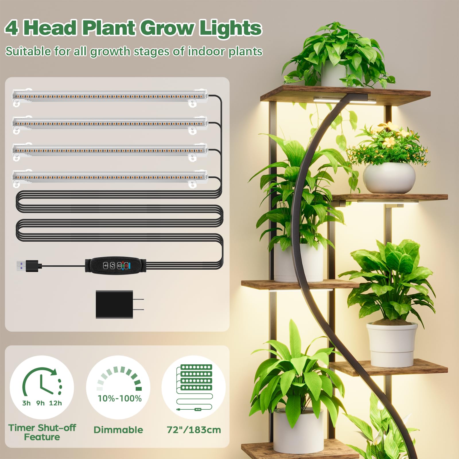 59" Tall Plant Stand with Grow Light - 7 Tier Metal Flower Display Shelf