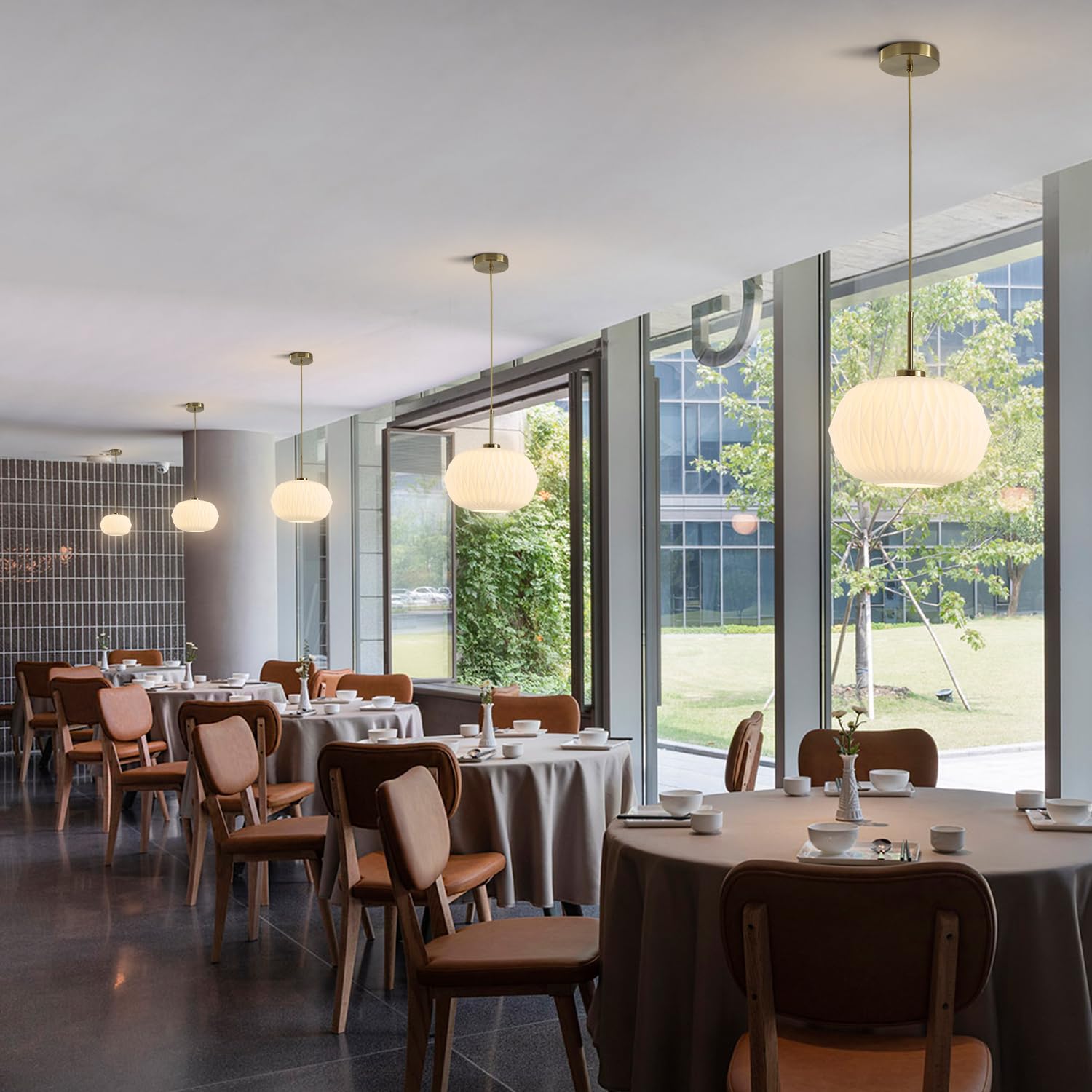 12-Inch Gold Pendant Light with Ribbed Glass Globe