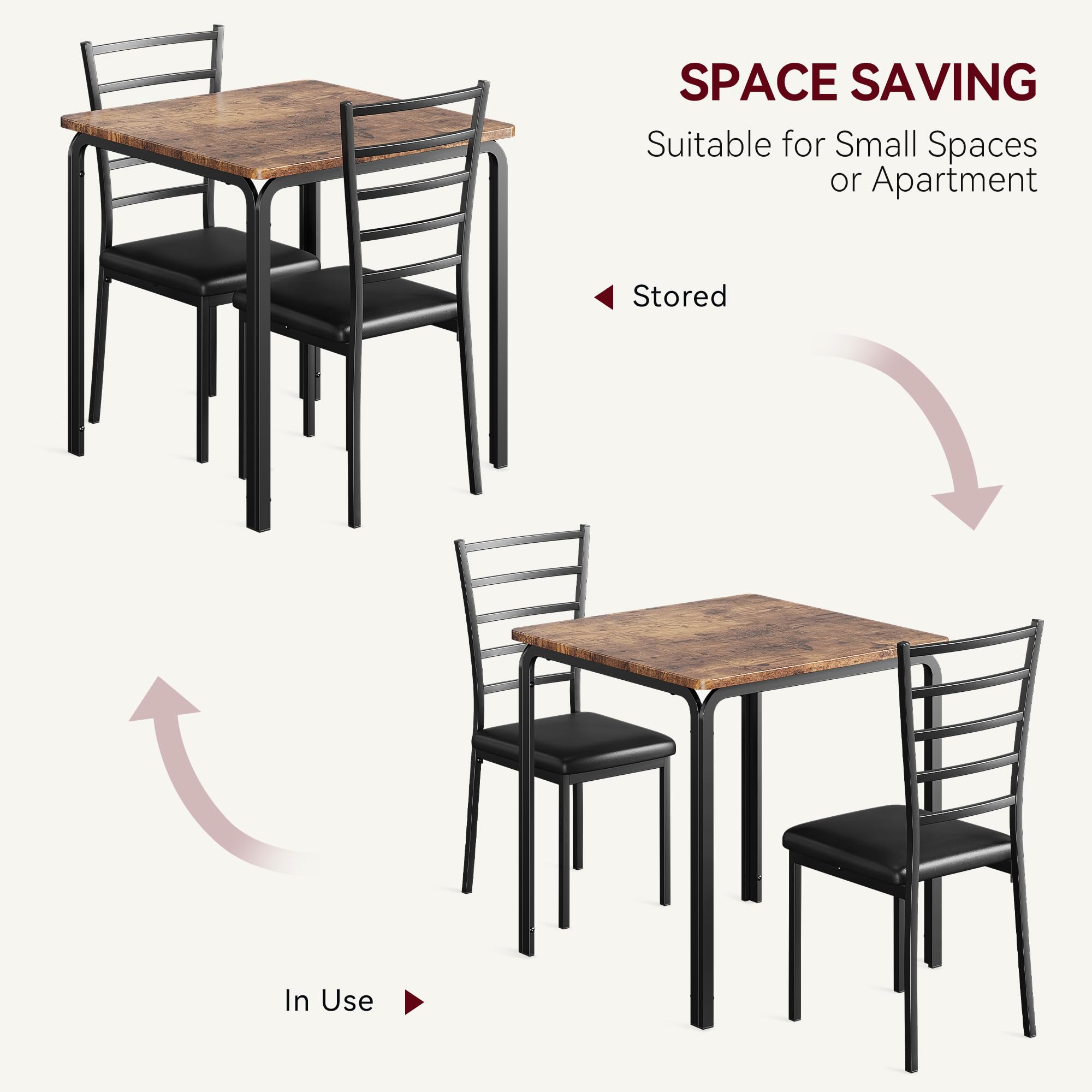 3-Piece Square Dining Table Set for 2