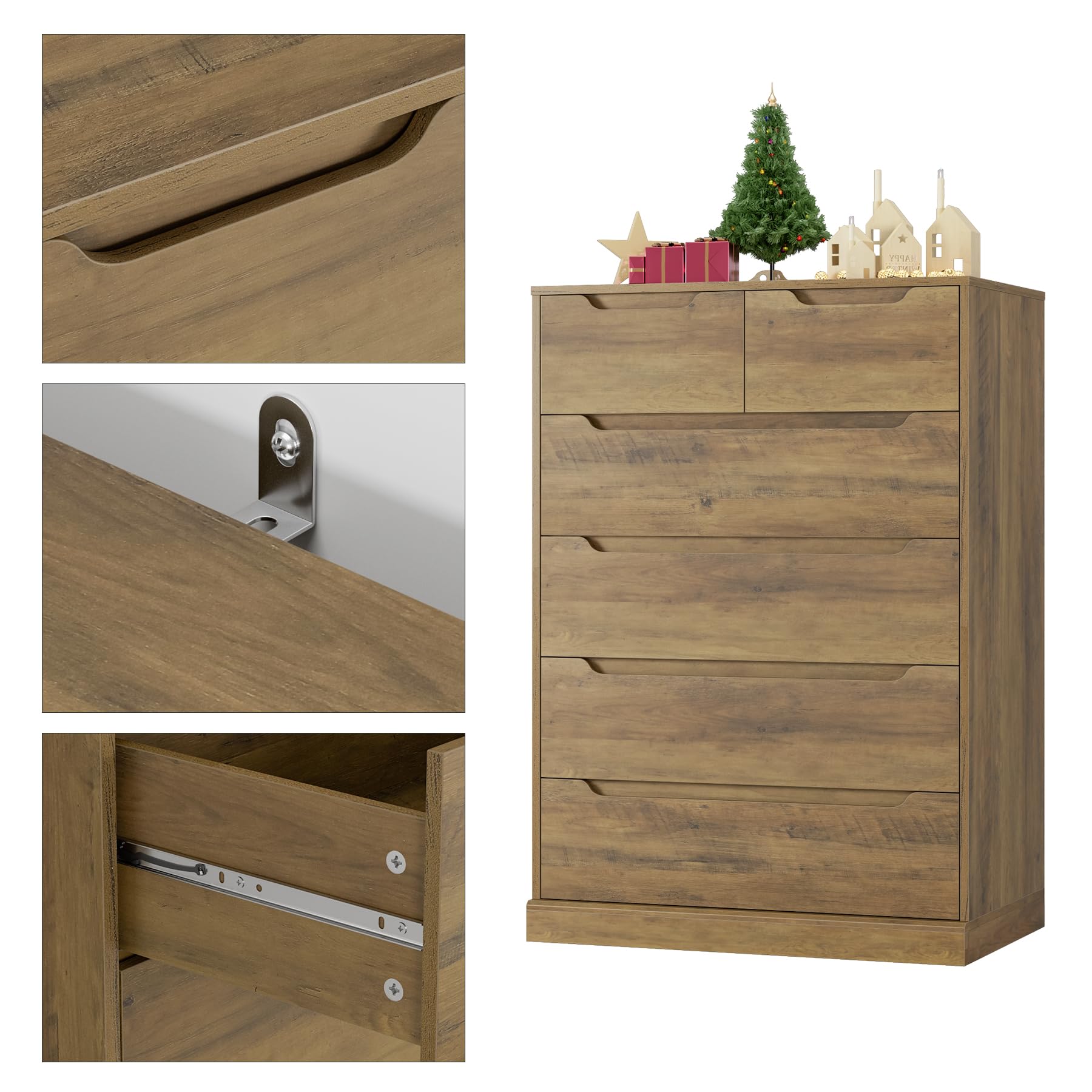 Modern 6 Drawer Dresser Tall Chest with Storage
