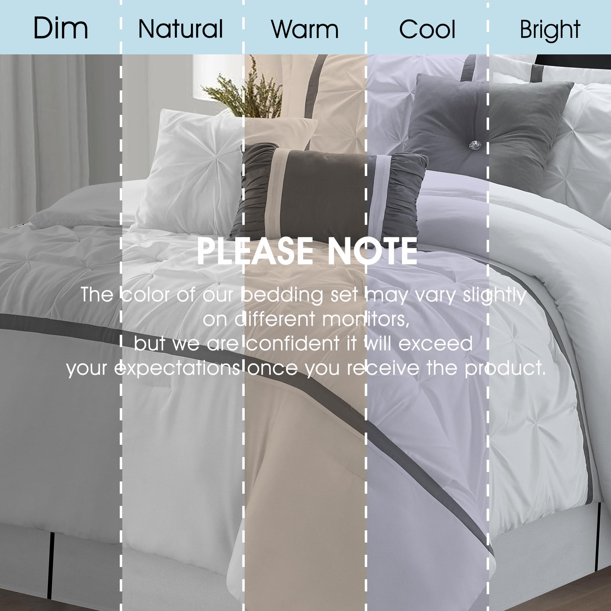 Queen Comforter Set 7 Piece White Grey