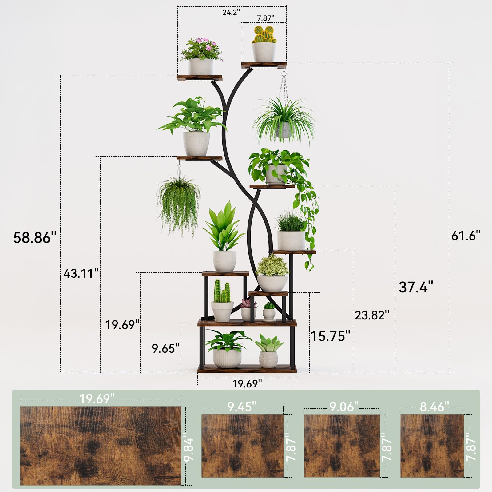 9-Tier Plant Stand with Grow Lights 62 Inch