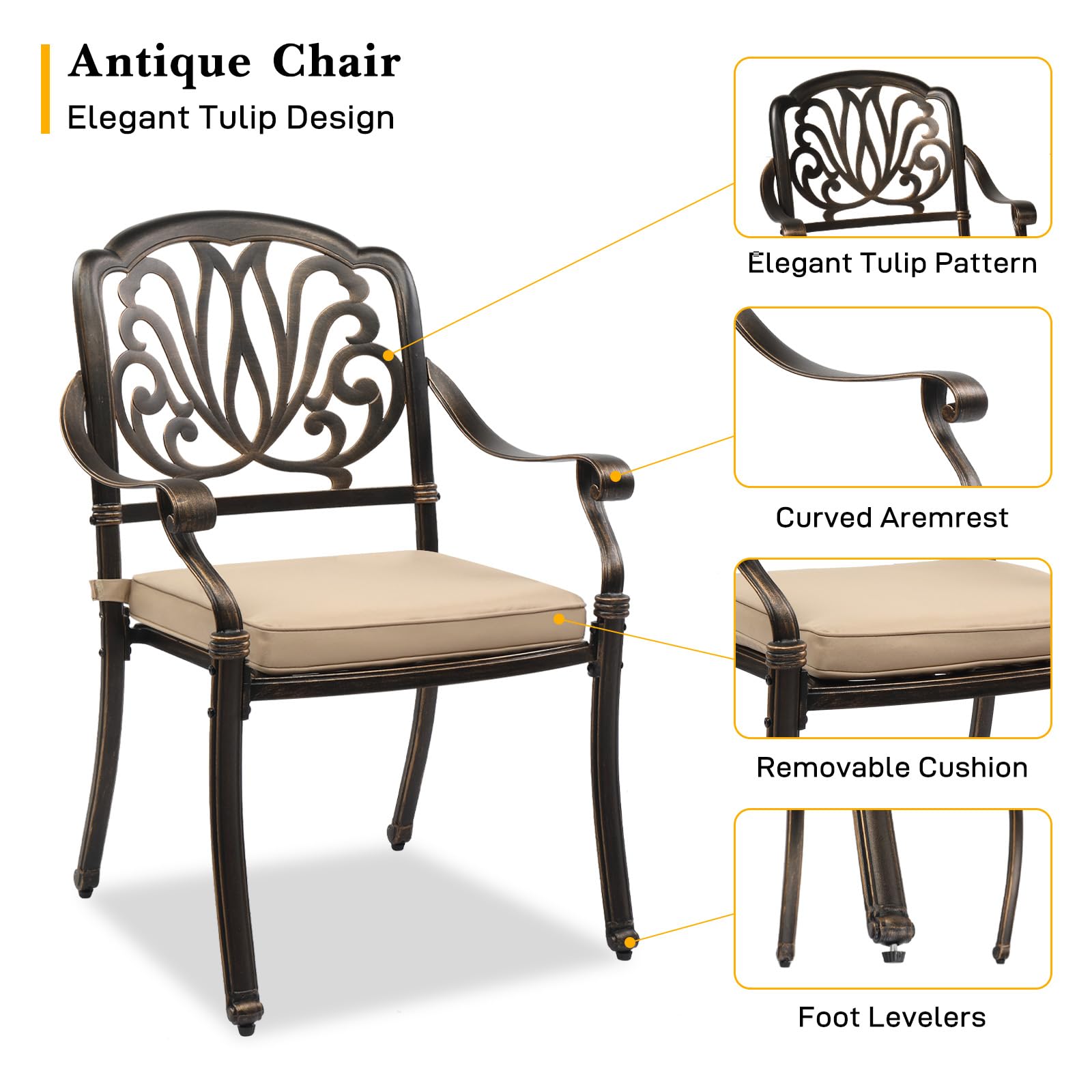 VINGLI 3 Piece Outdoor Bistro Set, Cast Aluminum Patio Table and 2 Chairs Set for Patio Balcony Garden, All Weather Outdoor Furniture Set with Stackable Chairs and Small Round Table