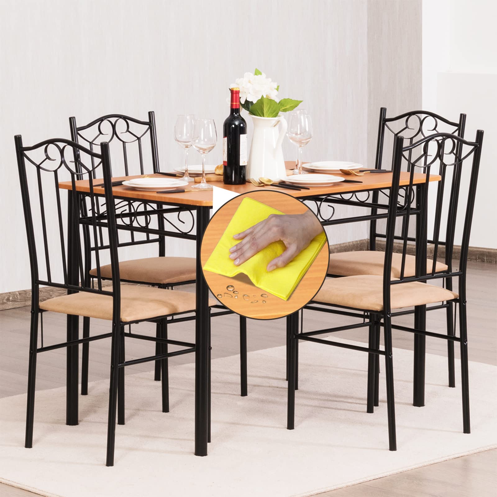 5-Piece Dining Table Set with Cushioned Chairs