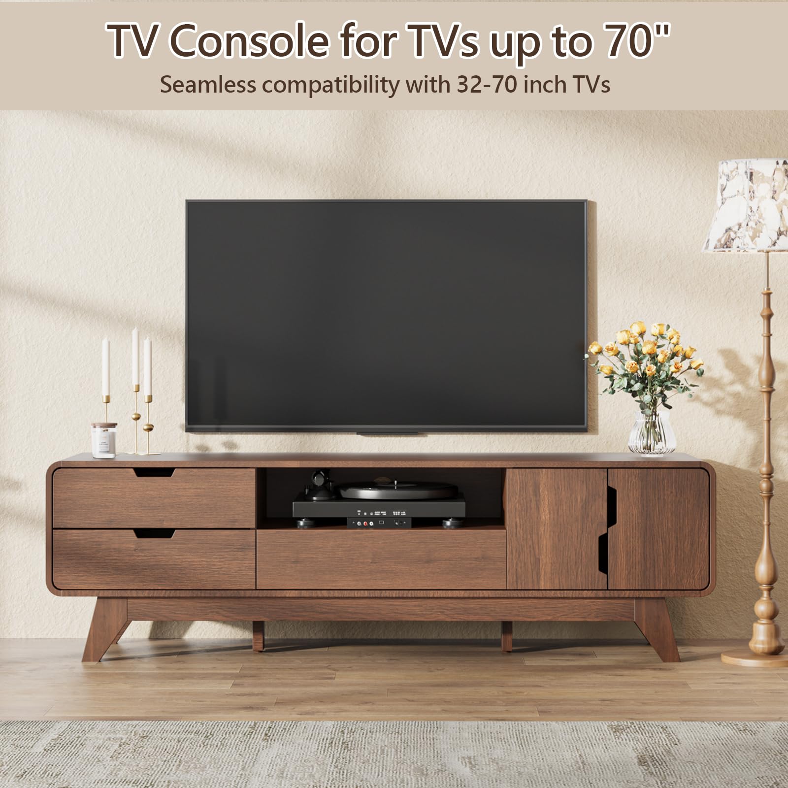 63" TV Stand with Storage Cabinet and 3 Drawers
