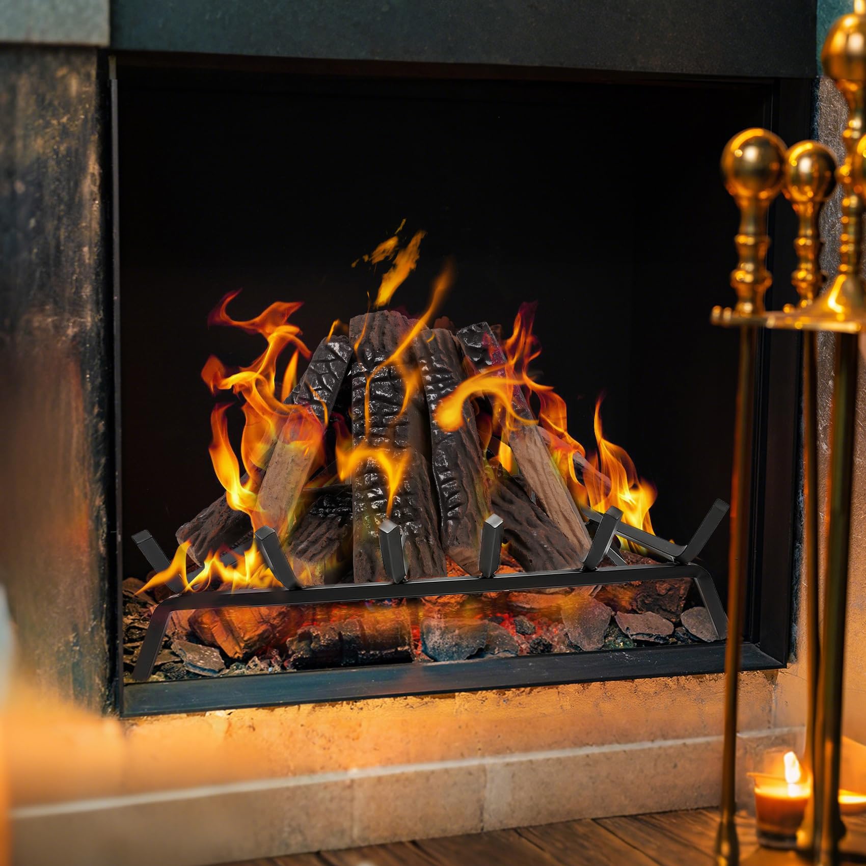 Large Ceramic Gas Fireplace Logs - 10 Piece Set