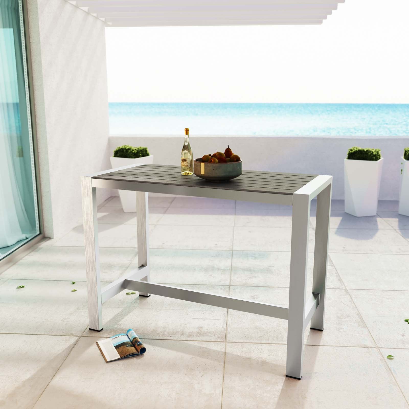 Outdoor Aluminum Rectangle Bar Table Silver Gray