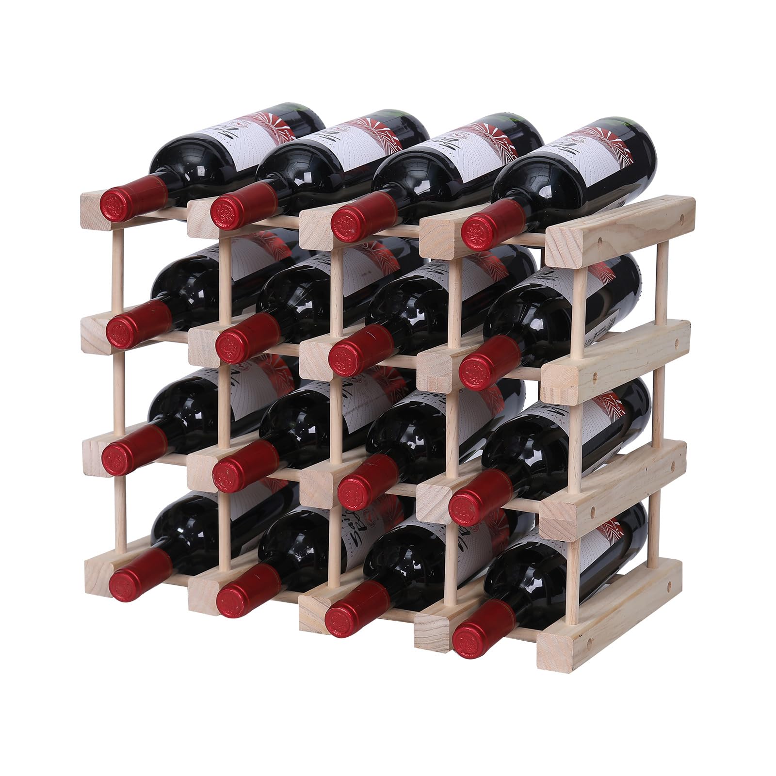 16-Bottle Pine Wood Wine Rack