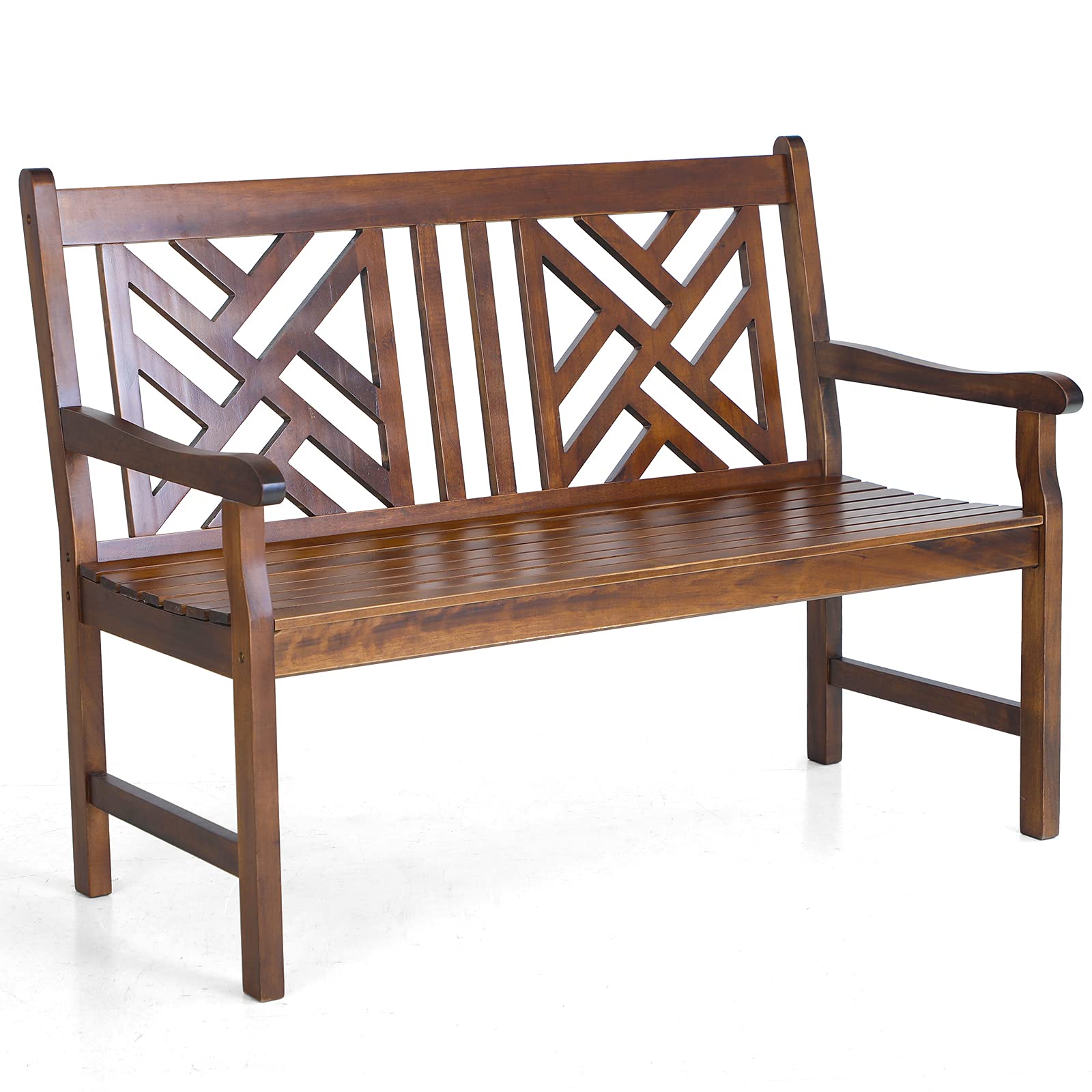 Outdoor Wood Bench 47" Weatherproof Patio Seating
