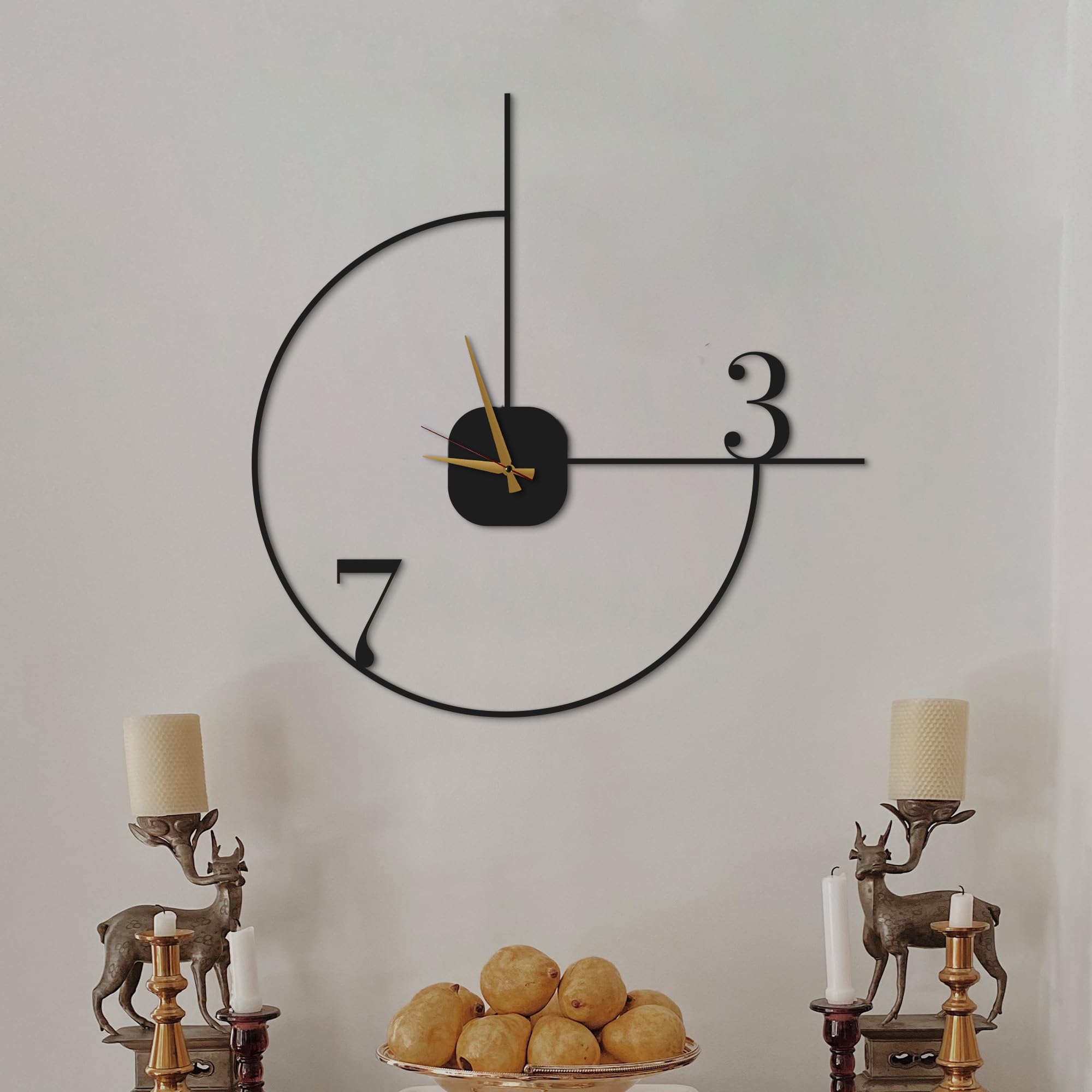 Minimalist Wall Clock 14-Inch Black Metal Silent