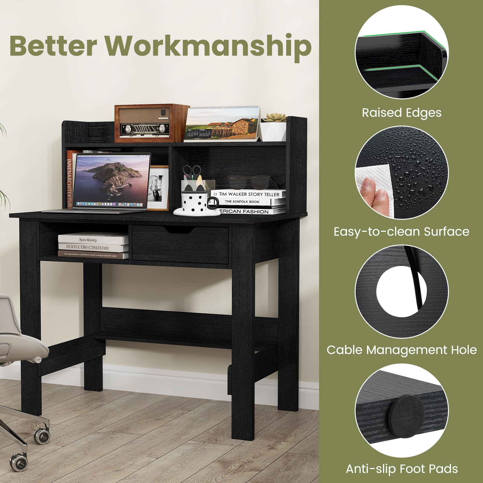 Computer Desk with Hutch and Charging Station