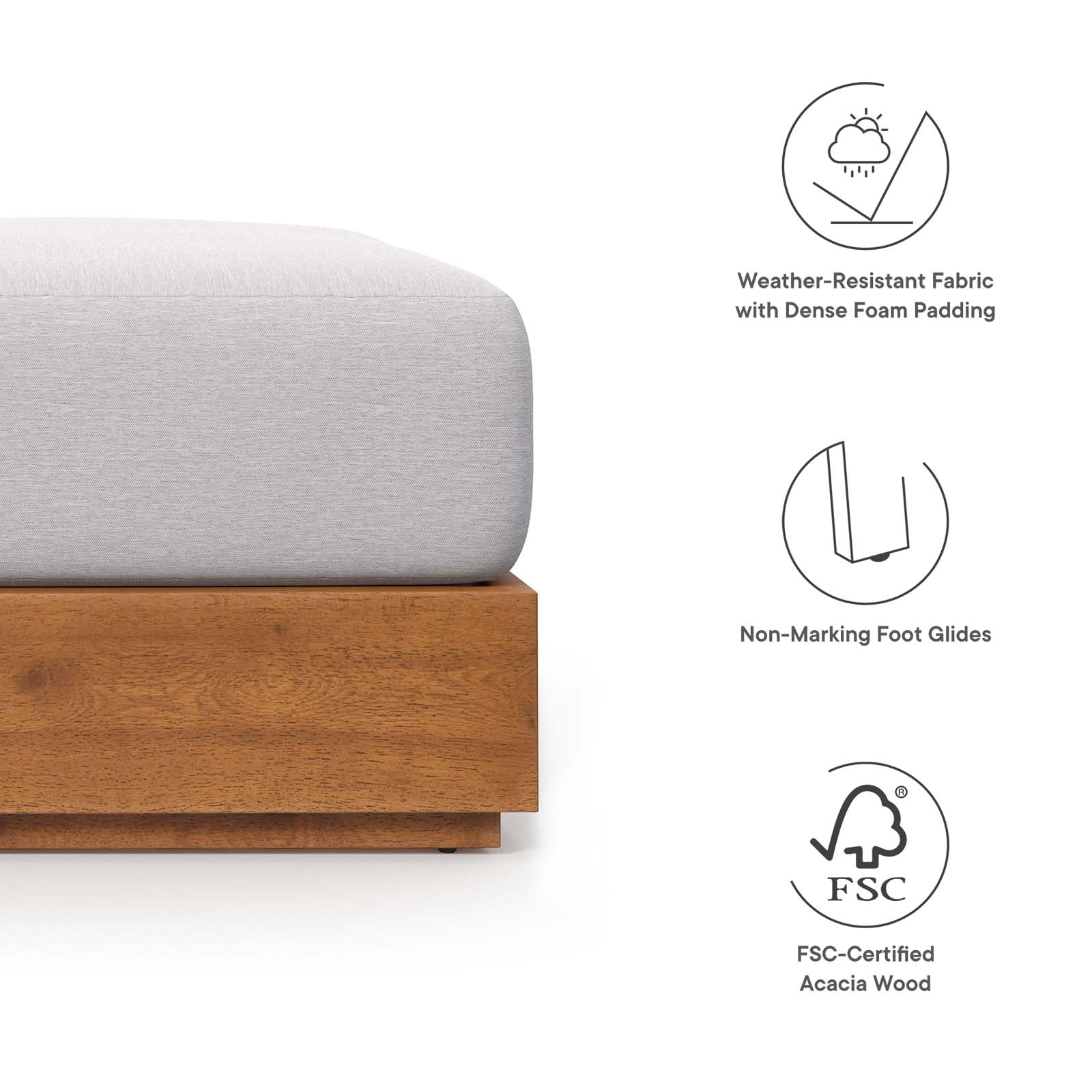 Acacia Wood Outdoor Ottoman Natural Light Gray