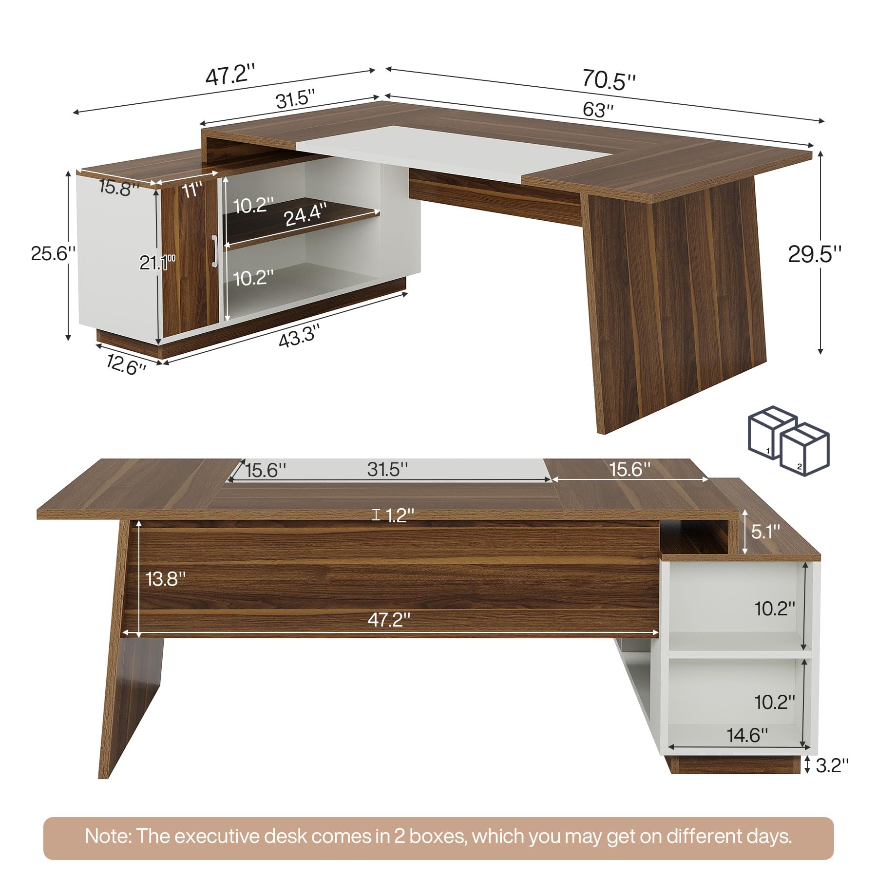 L-Shaped Executive Office Desk with Storage Cabinet and Shelves