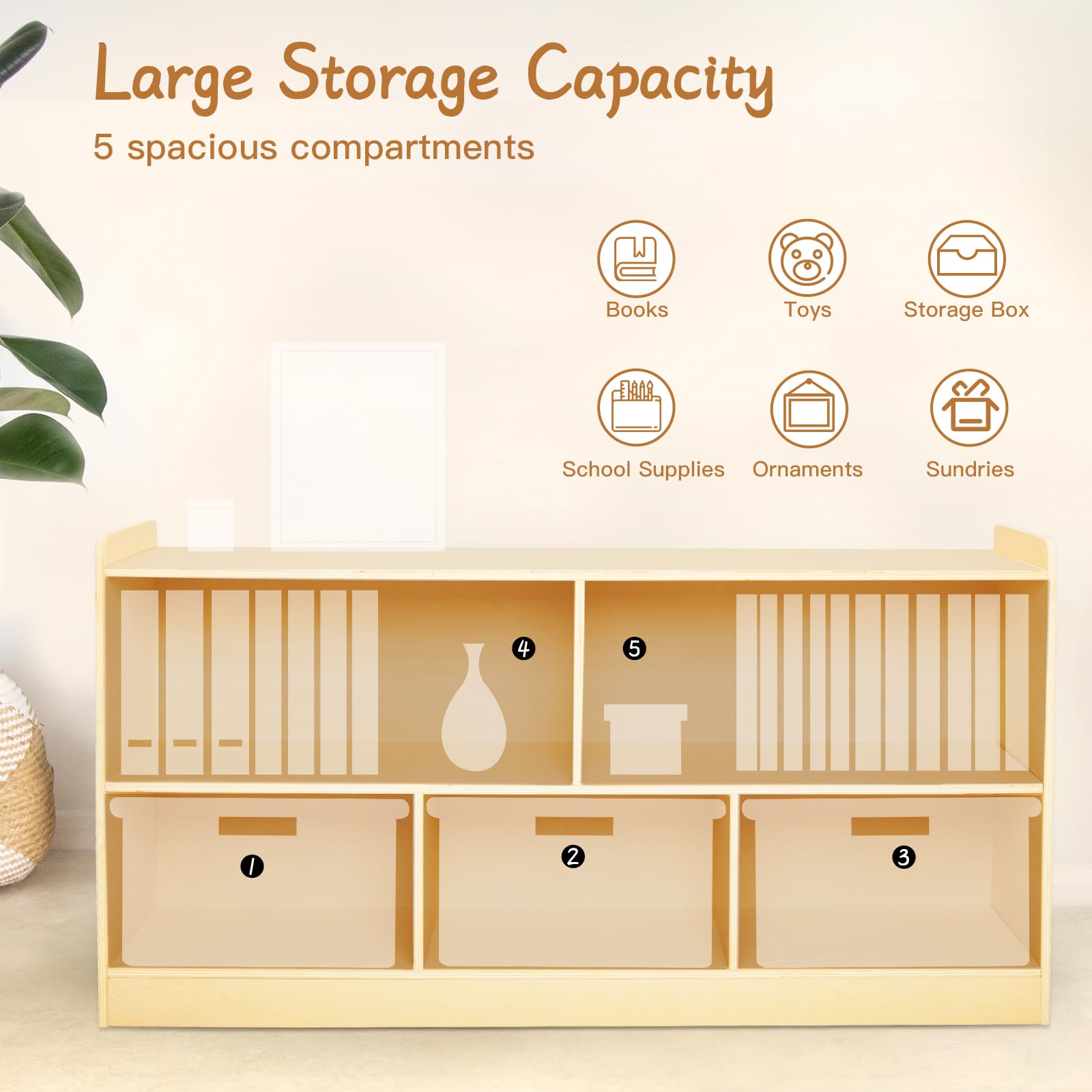 Montessori Wooden Toy Storage Organizer 2-Shelf Bookcase