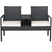 Outdoor Wicker Loveseat with Built-in Coffee Table