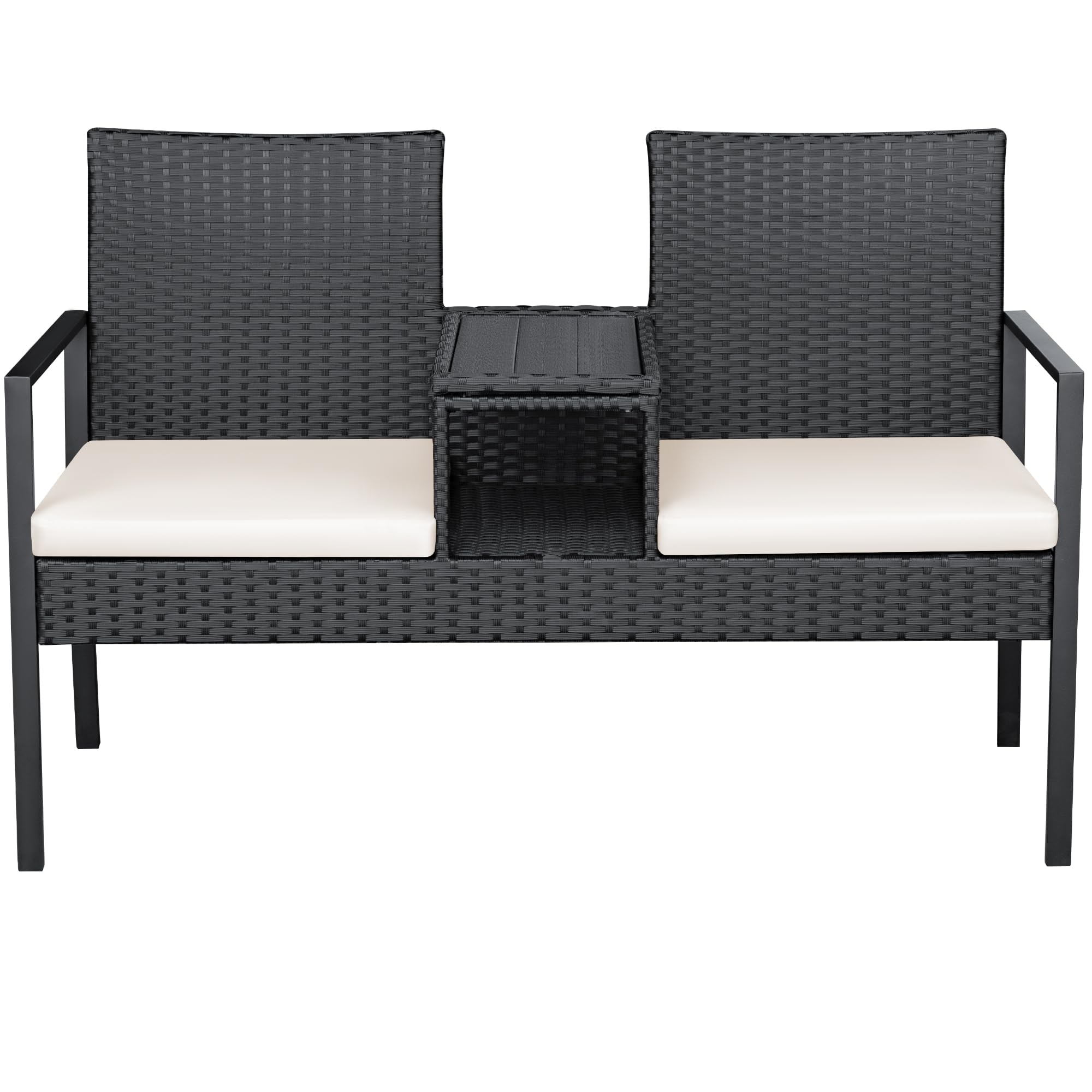 Outdoor Wicker Loveseat with Built-in Coffee Table