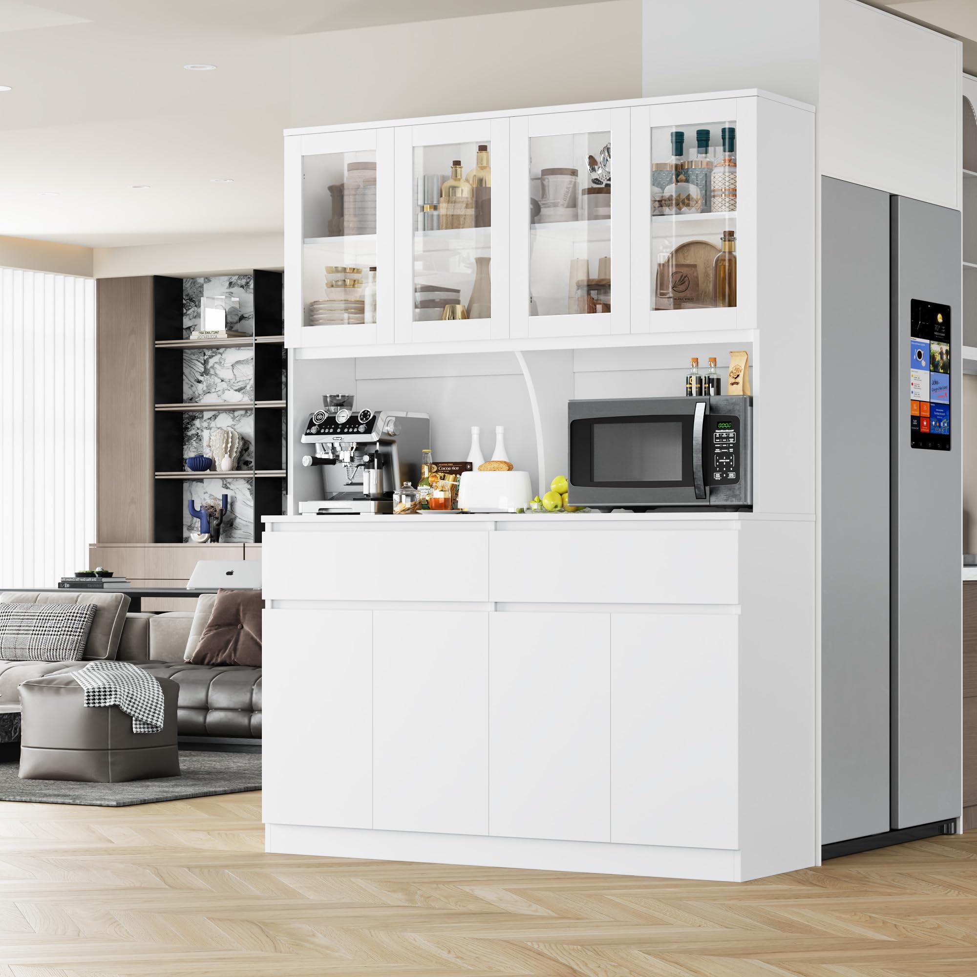 Kitchen Pantry Storage Cabinet with Glass Doors