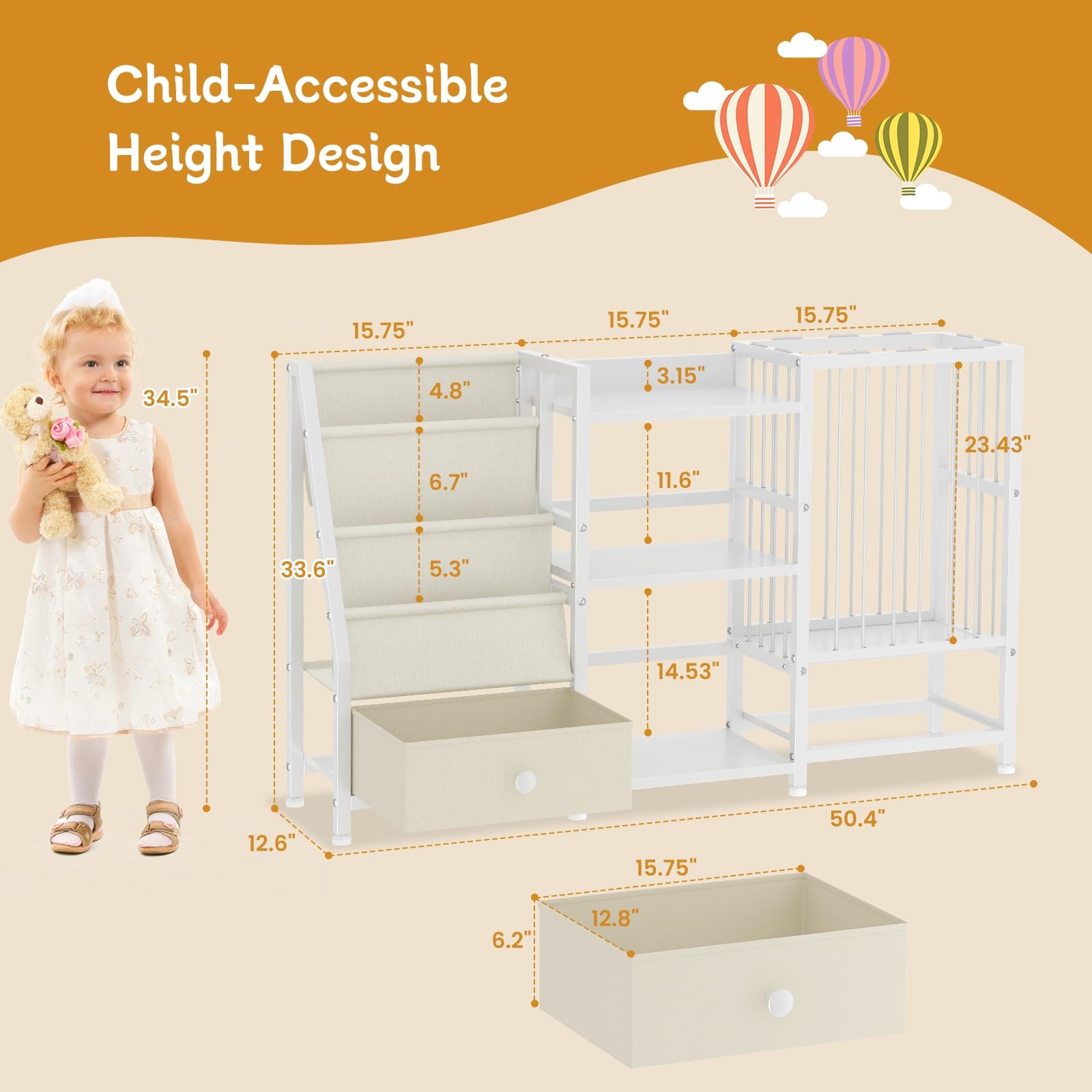 Montessori Kids Bookshelf with Toy Storage
