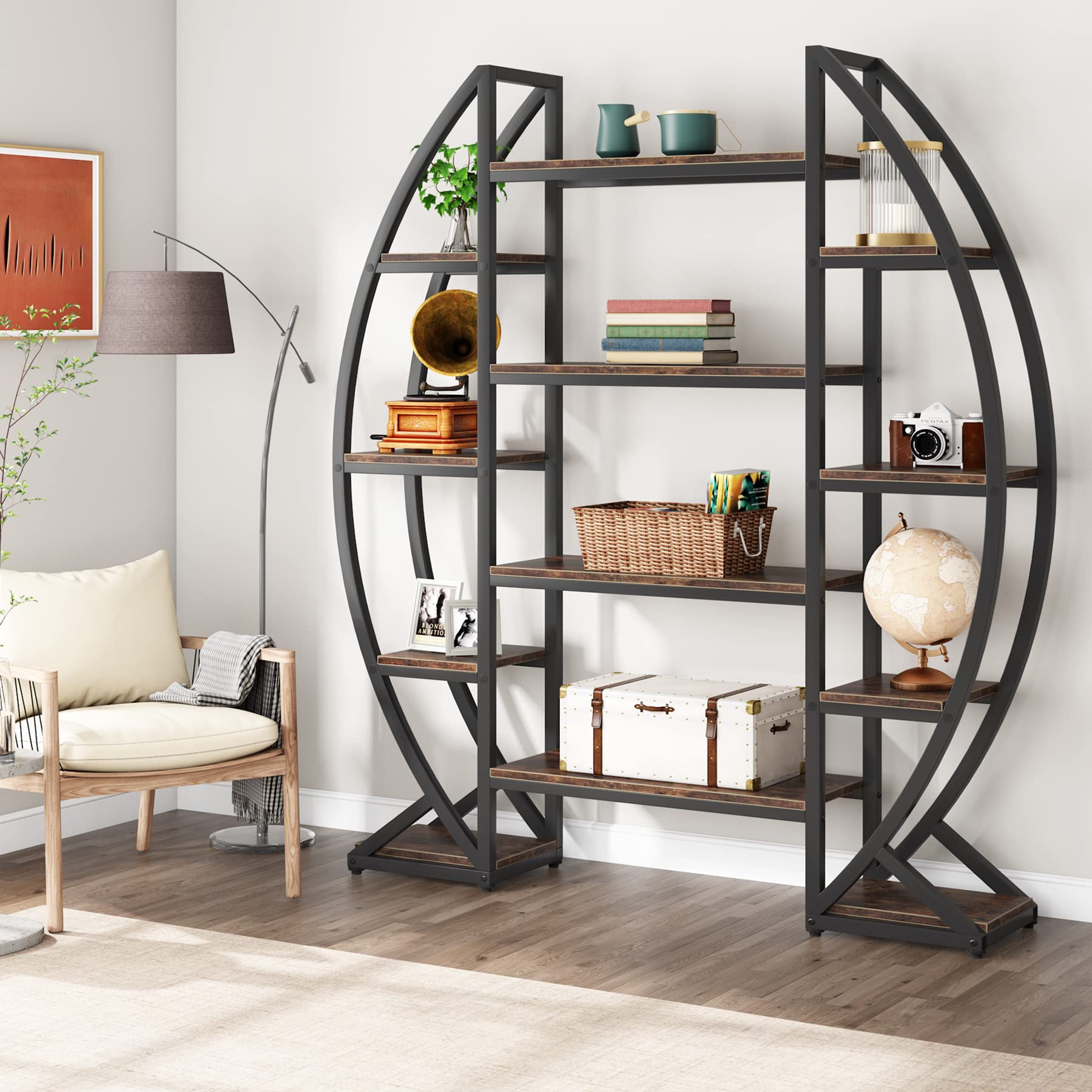Oval Bookshelf Triple Wide 5-Tier Etagere Display