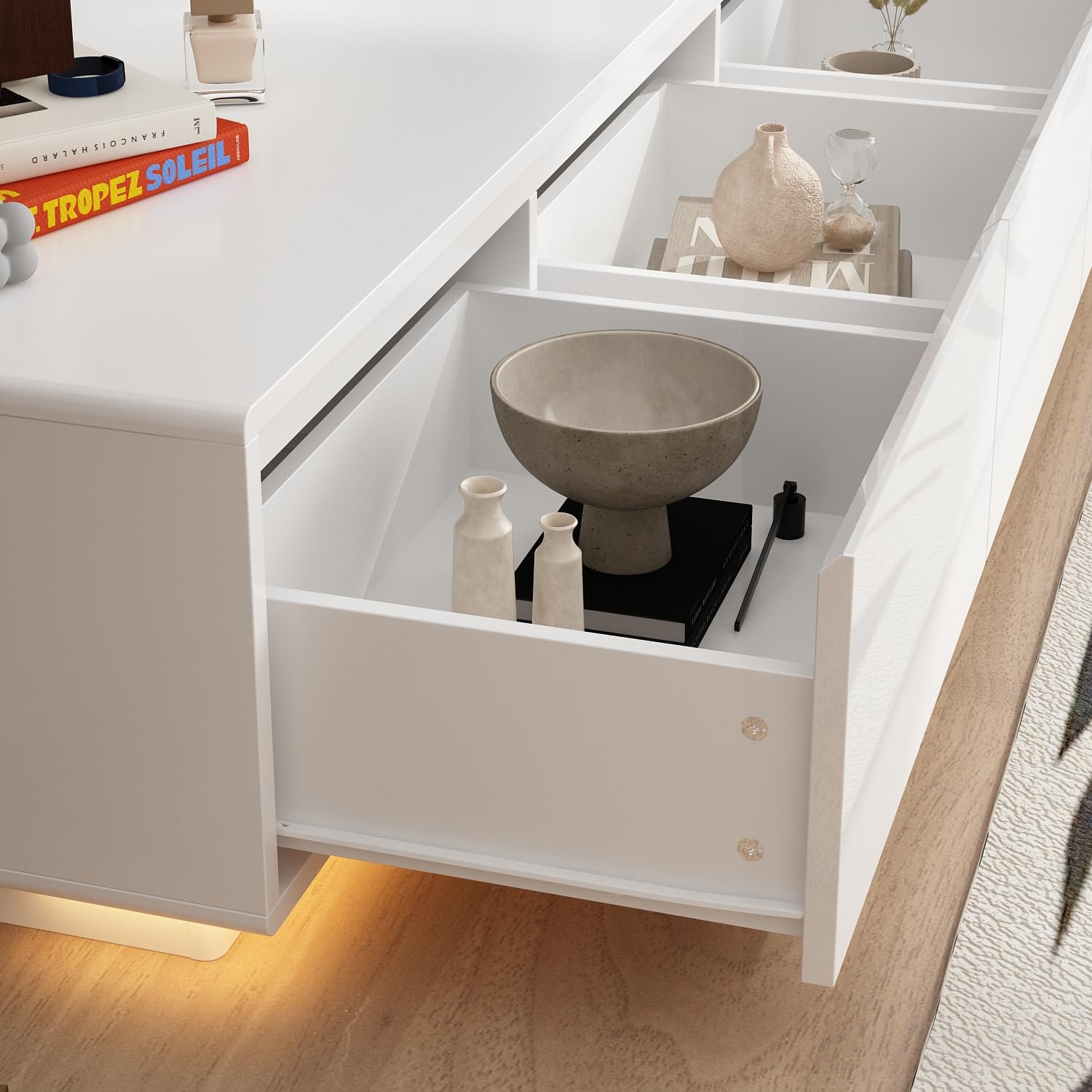 LED TV Stand with Glossy Surface and 4 Drawers