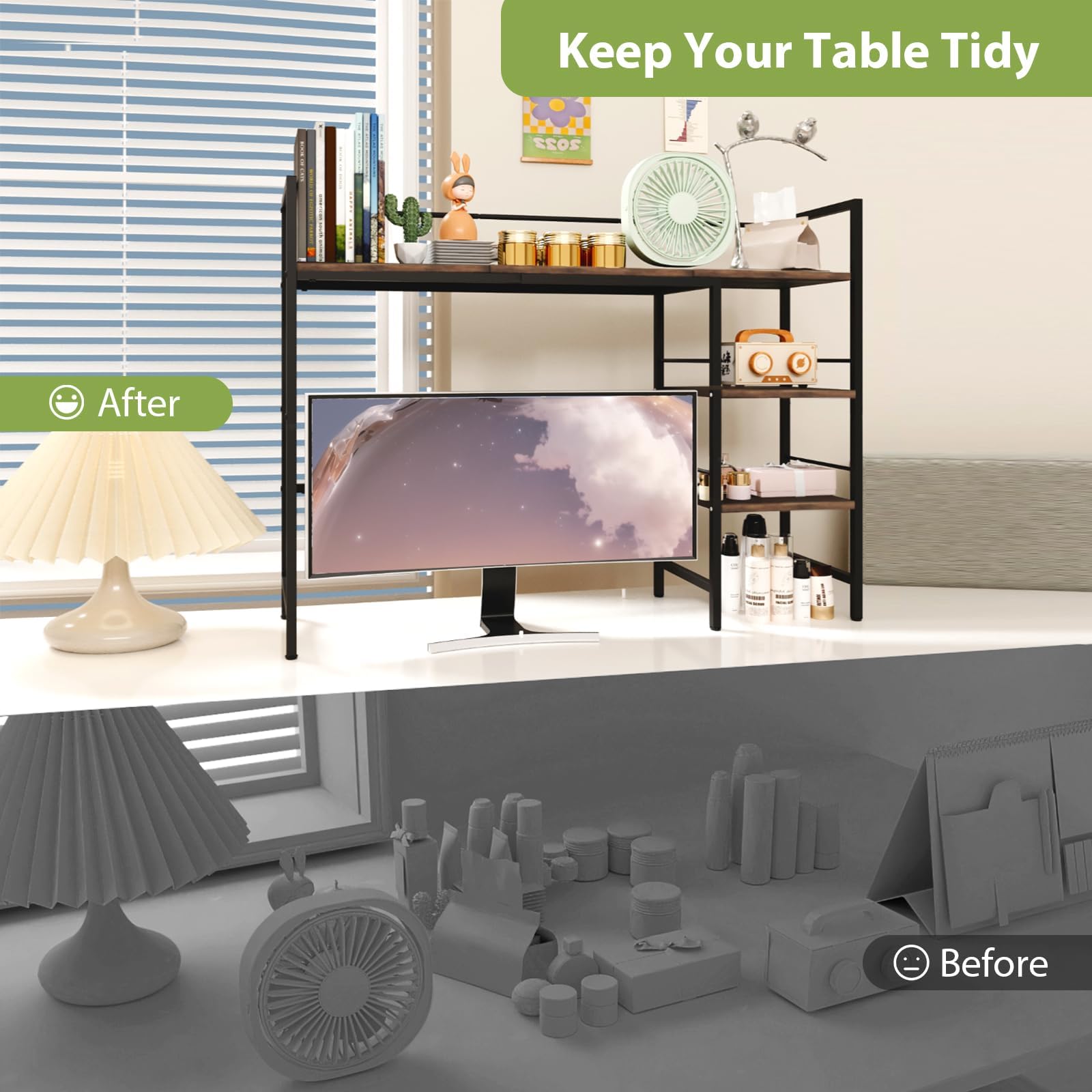 38.5 Inch Desk Hutch with 3-Tier Storage Organizer