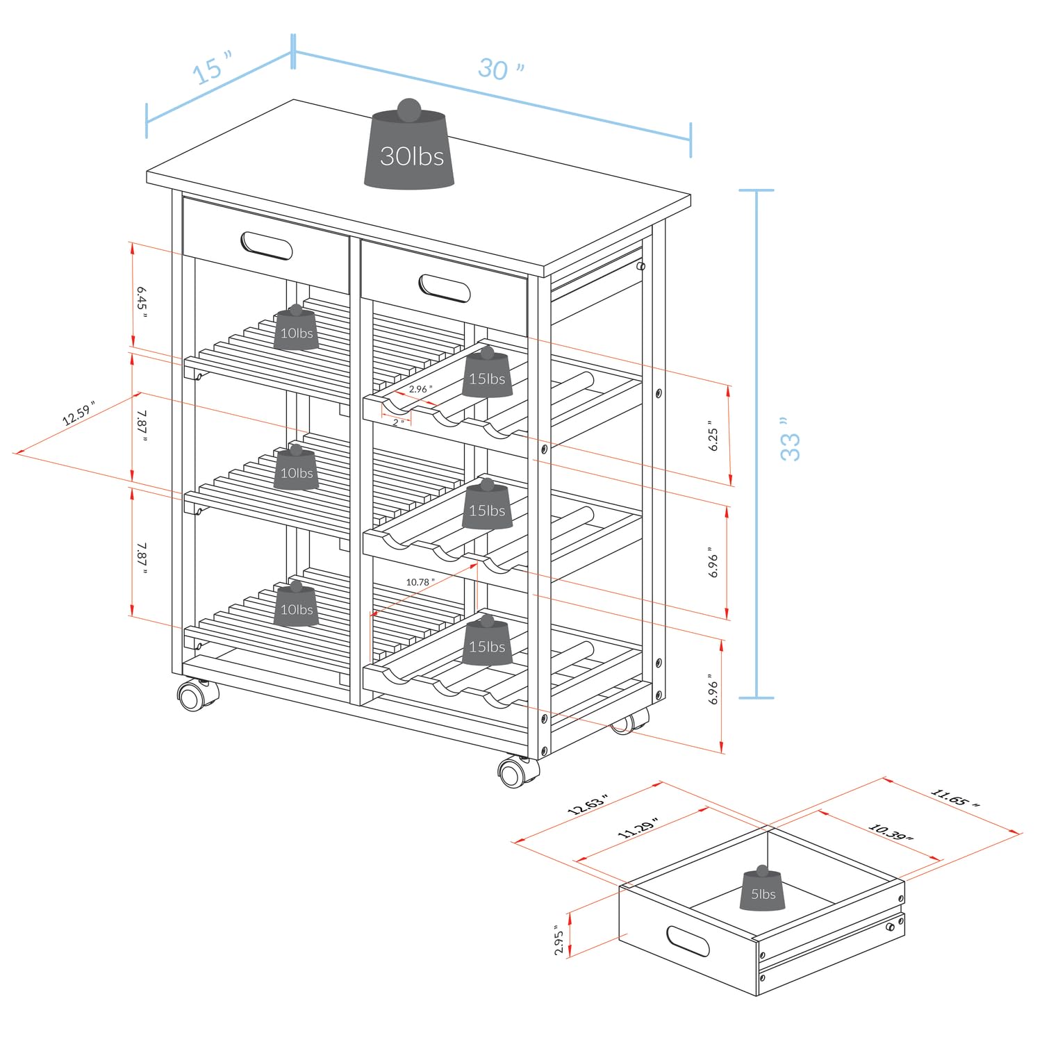 Rolling Kitchen Island Trolley with Wine Rack