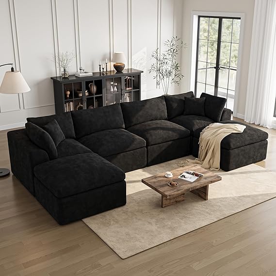 108 Inch L-Shaped Sectional Sofa with Ottoman
