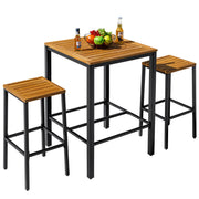 Acacia Wood Outdoor Patio Bar Set with 2 Stools