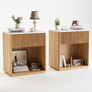 Modern Fluted Nightstand Set of 2 with Drawer and Open Shelf