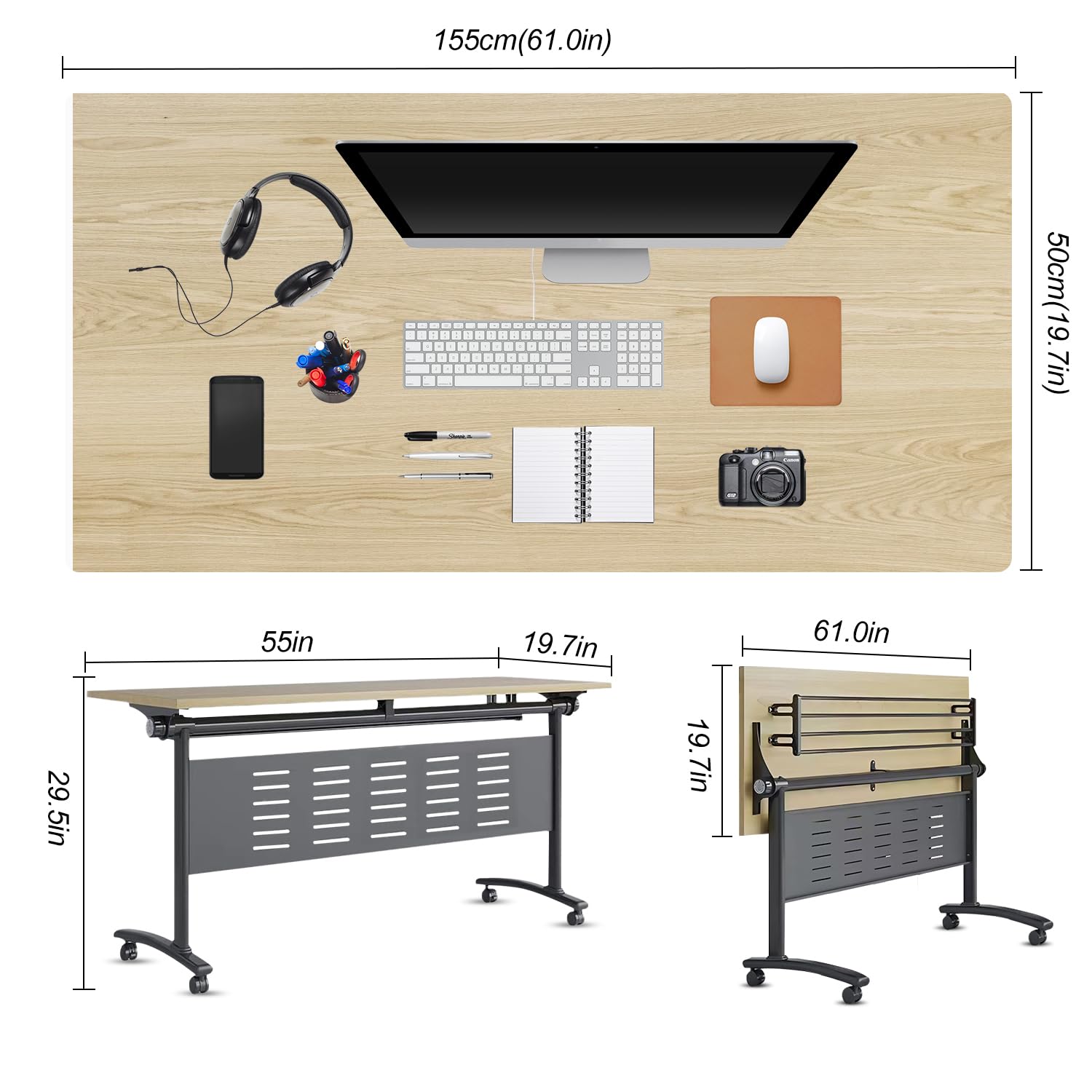 Folding Conference Table with Silent Wheels 61 Inch 2-Pack