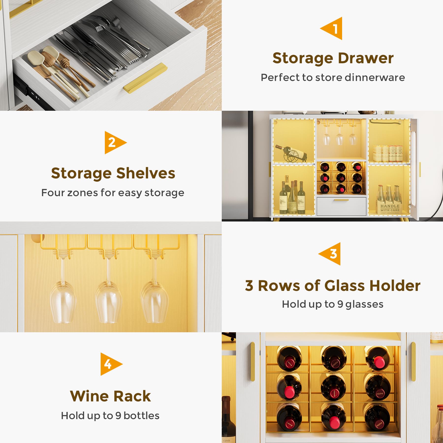 Bar Cabinet with Power Outlets & LED Light