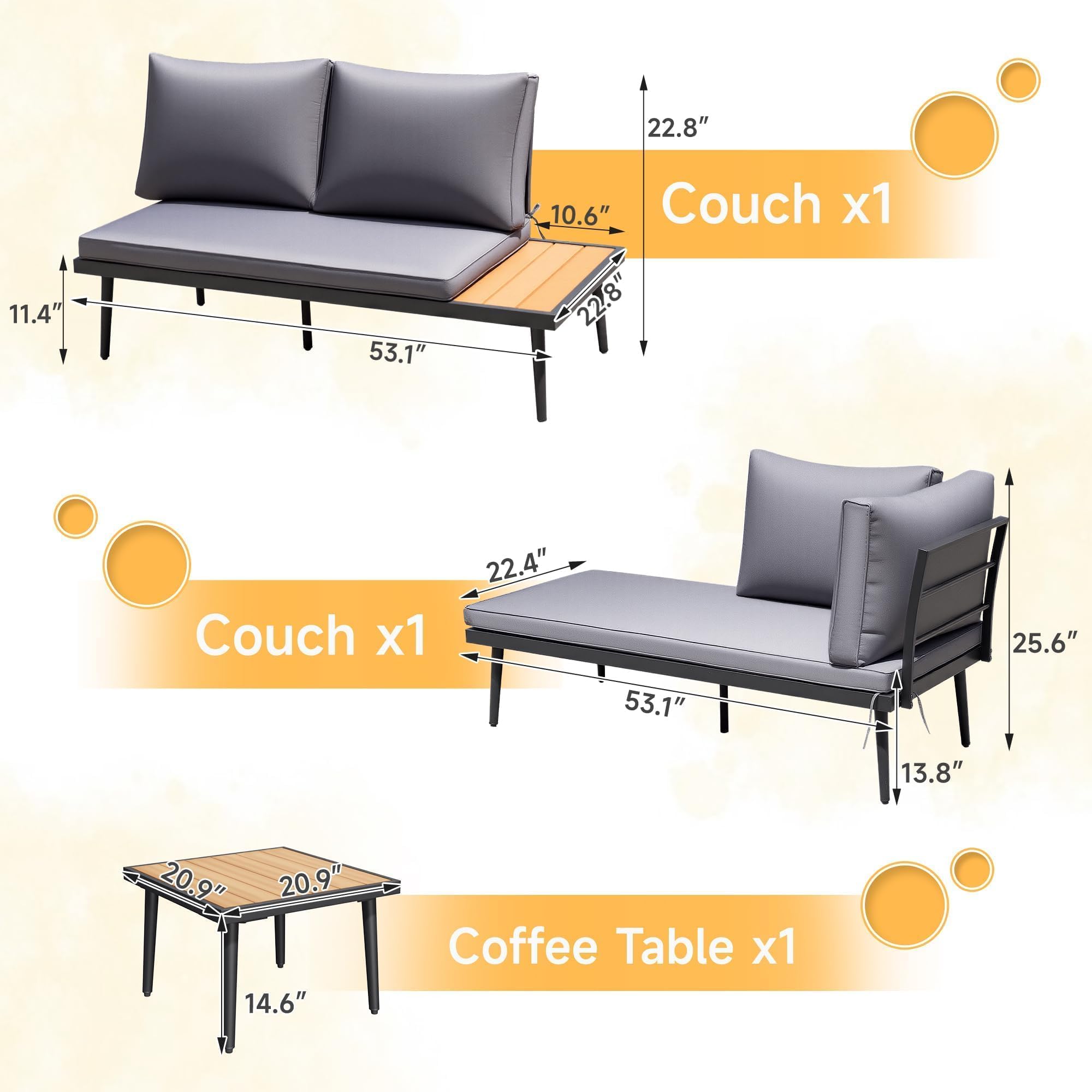 Outdoor Sectional Sofa with Acacia Wood Table