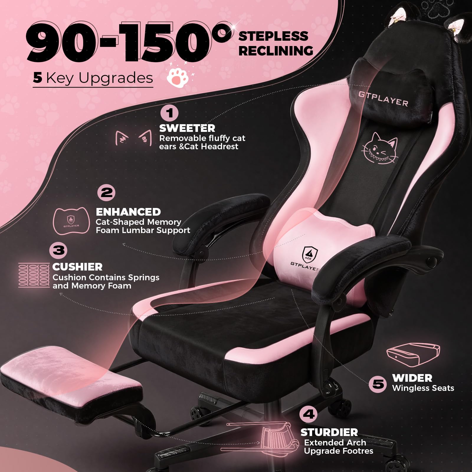 Cat Ear Gaming Chair with Footrest