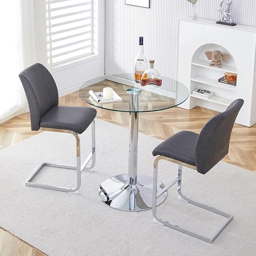 3-Piece Round Glass Counter Height Dining Set with Bar Stools