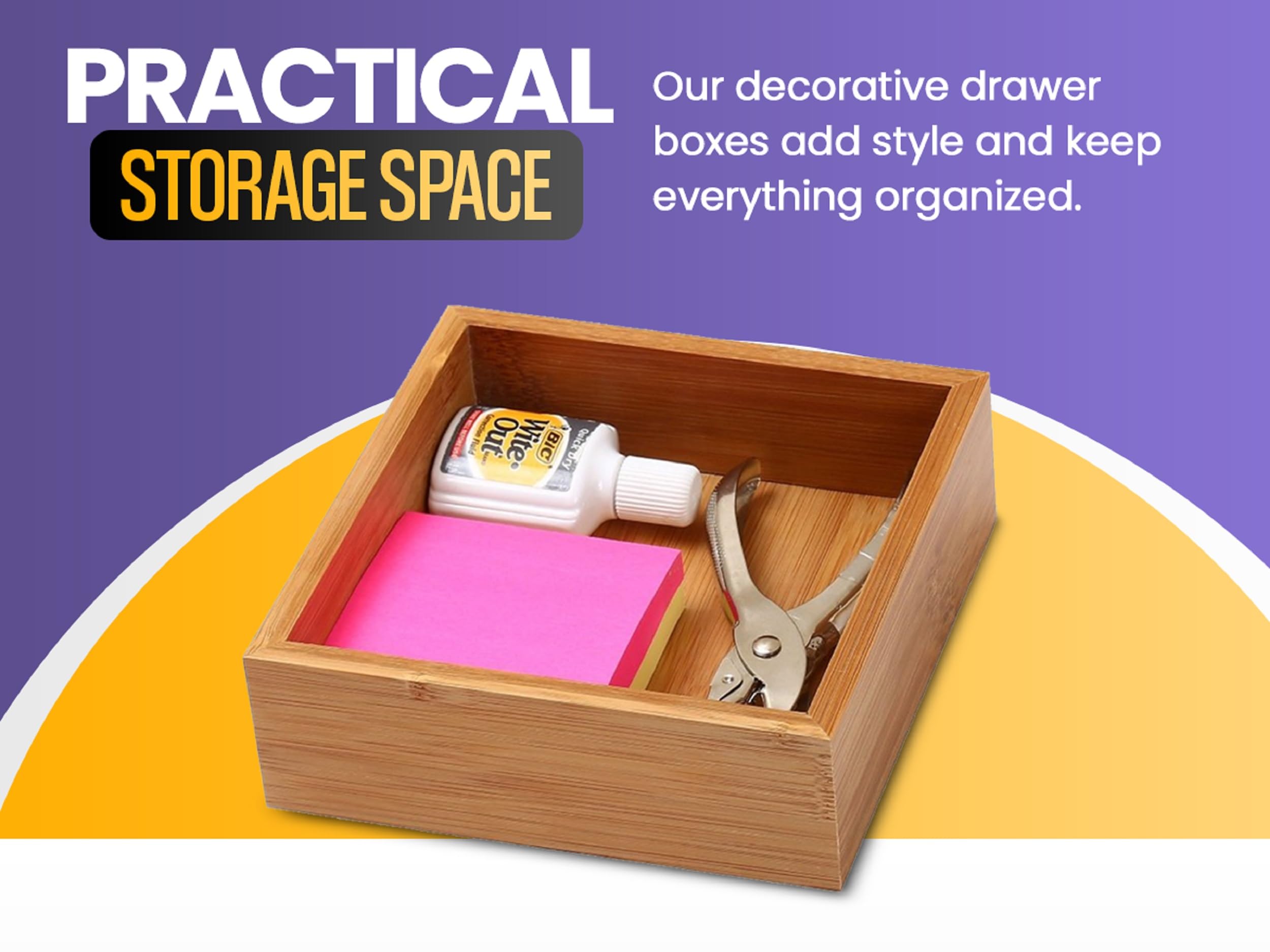 Bamboo Drawer Organizer Storage Box 6 Pack