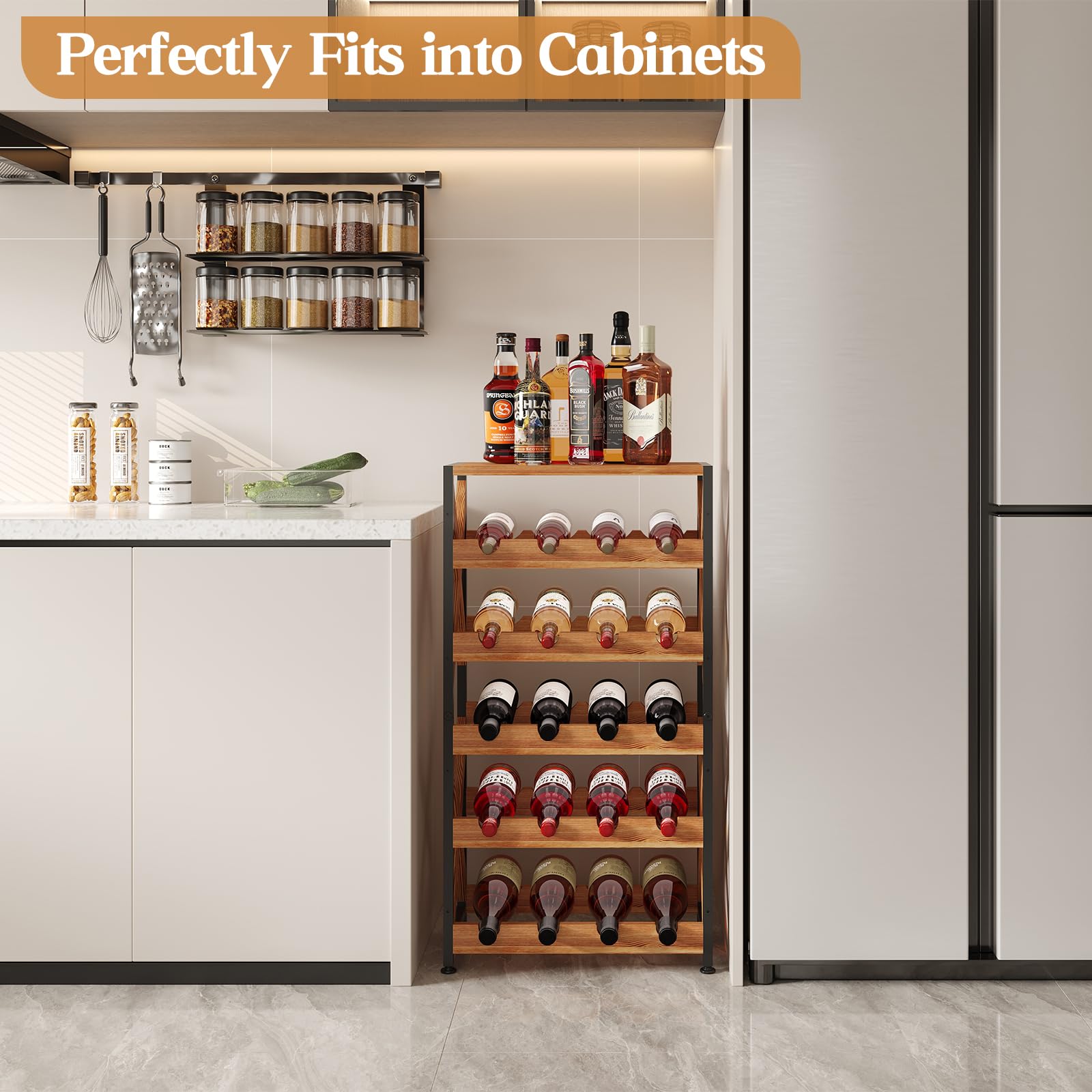 20 Bottle Wine Rack Freestanding Floor with Wood Top