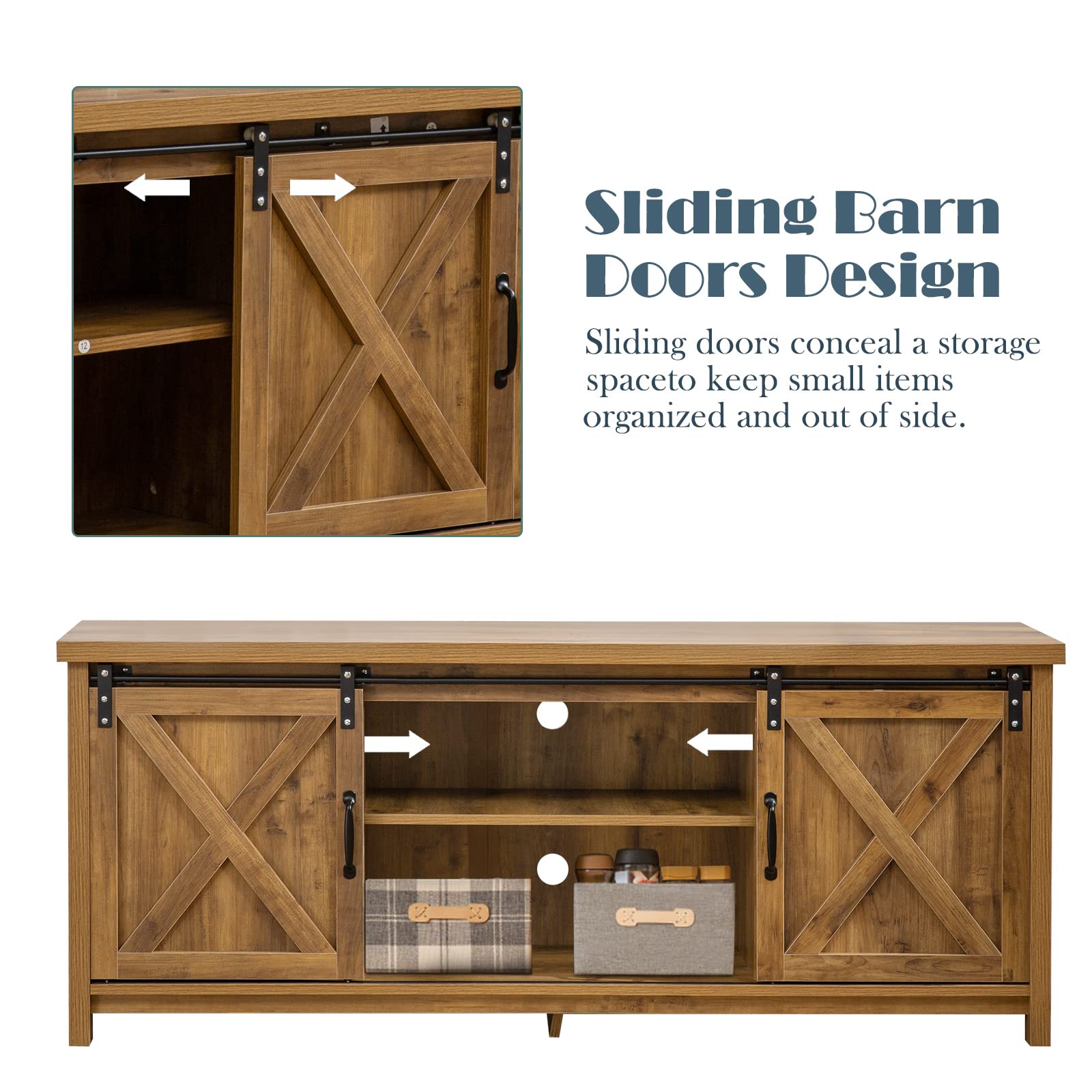 Modern Farmhouse TV Stand with Sliding Barn Doors for TVs up to 65 Inches