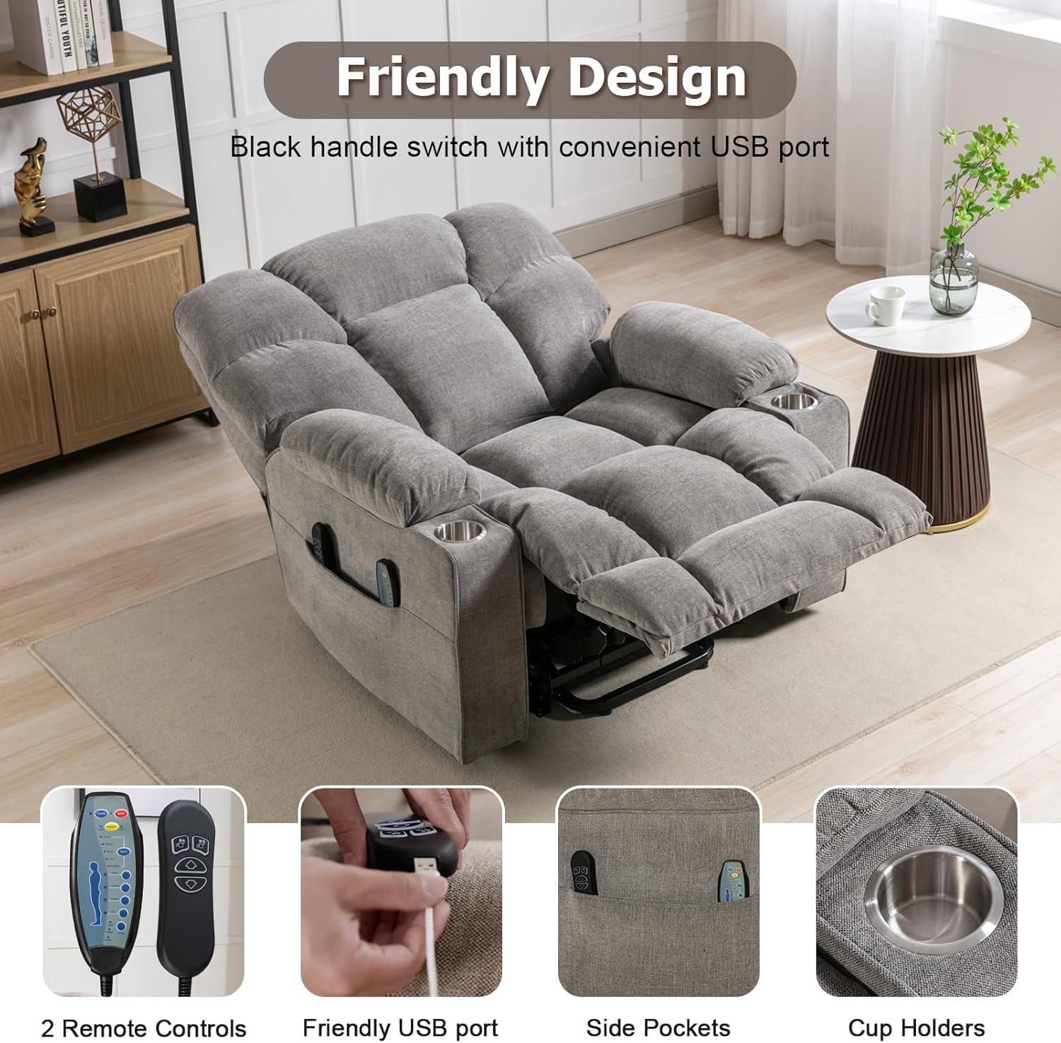 Dual Motor Power Lift Recliner Chair with Massage and Heat